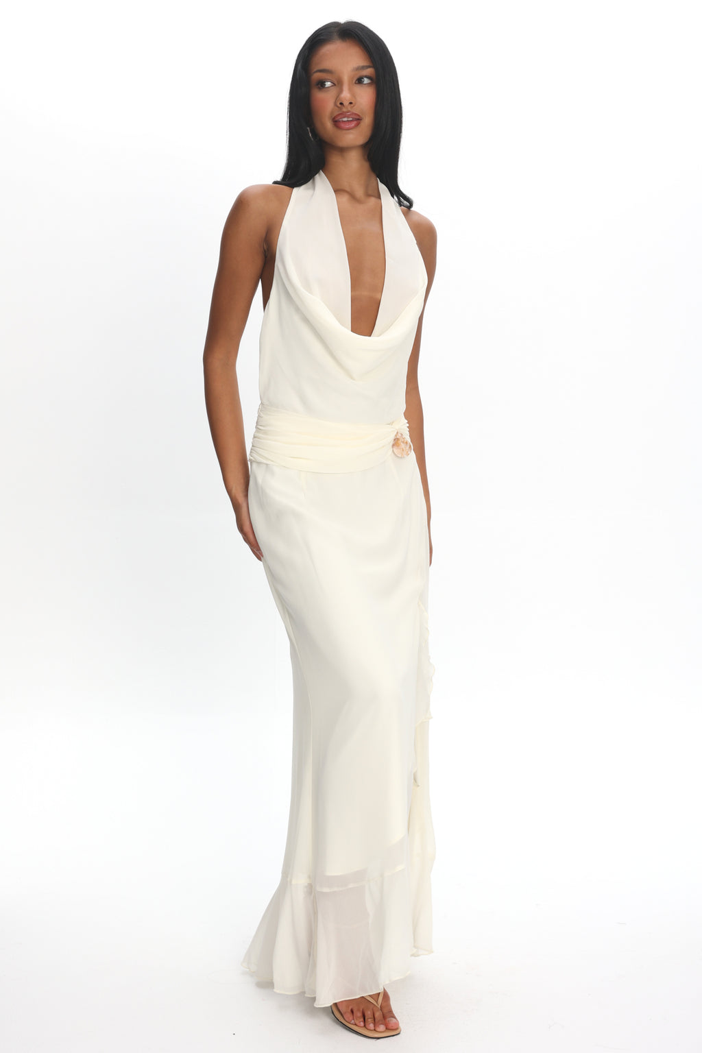Logen Cowl Halterneck Maxi Dress Eggshell by Selfie Leslie Australia