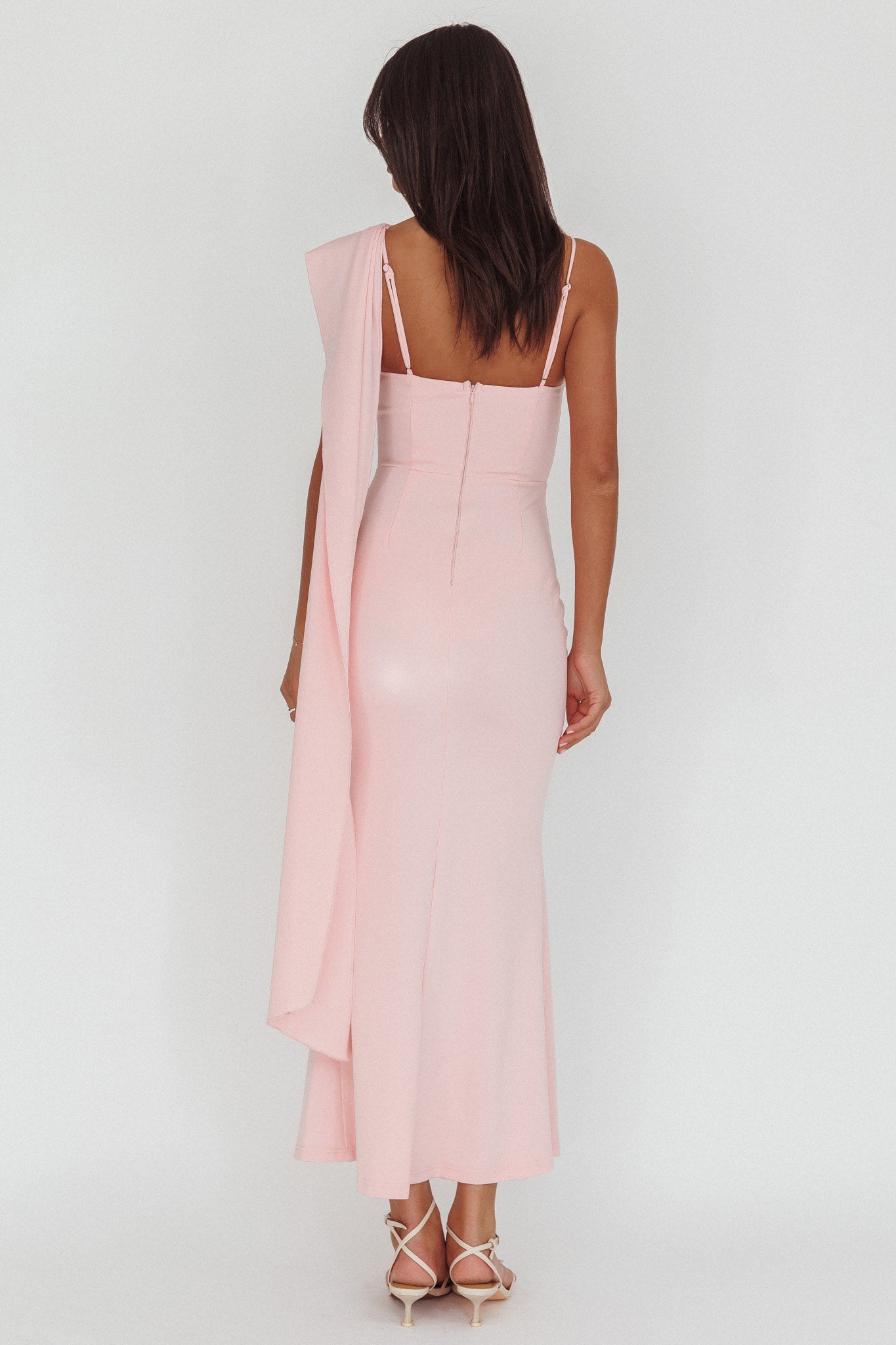 Sugar High Asymmetric Shoulder Drape Maxi Dress Pink by Selfie Leslie Australia