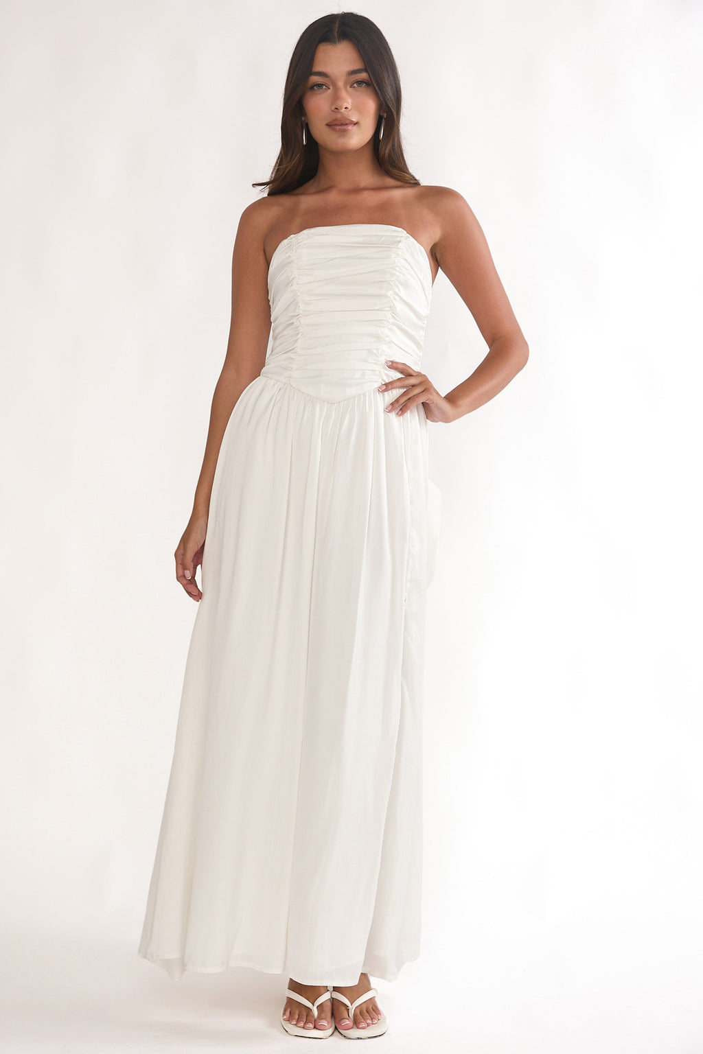 Adalynne Strapless Bow Back Maxi Dress White by Selfie Leslie Australia