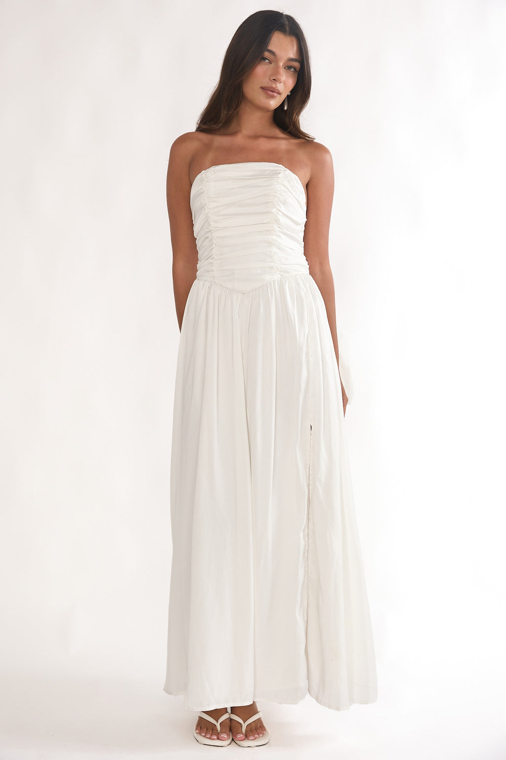 Adalynne Strapless Bow Back Maxi Dress White by Selfie Leslie Australia