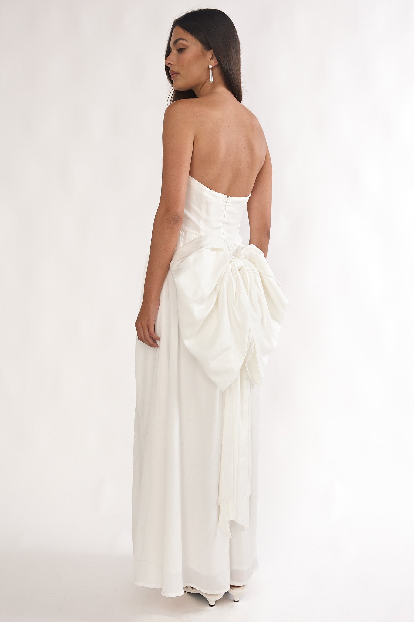 Adalynne Strapless Bow Back Maxi Dress White by Selfie Leslie Australia
