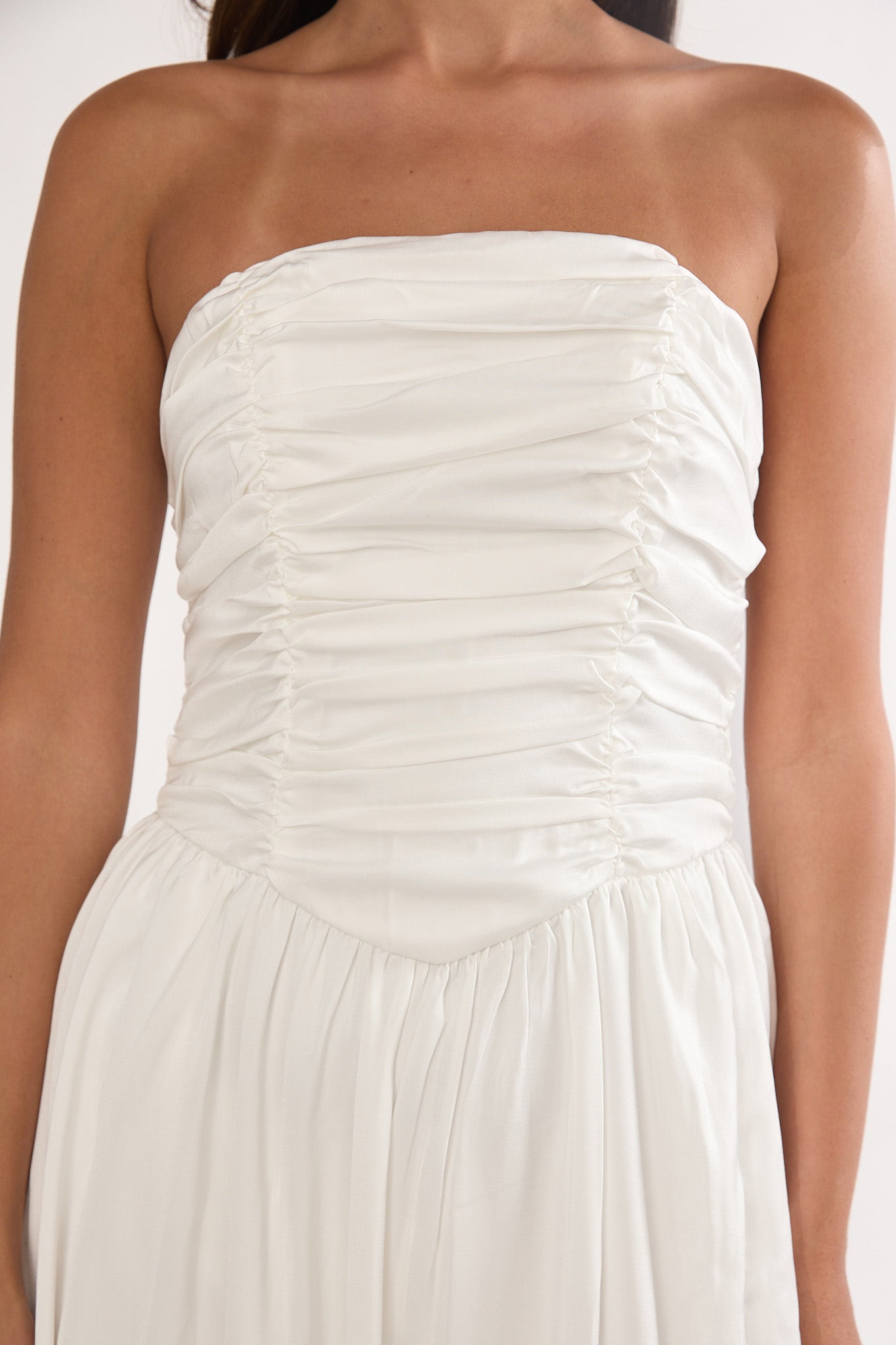 Adalynne Strapless Bow Back Maxi Dress White by Selfie Leslie Australia