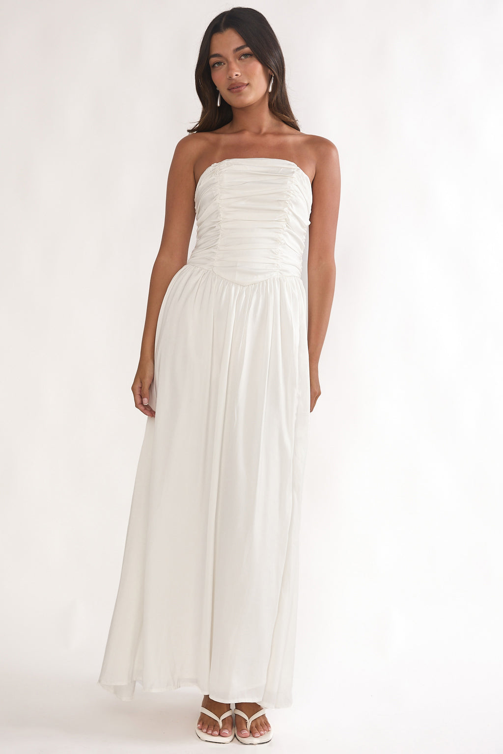 Adalynne Strapless Bow Back Maxi Dress White by Selfie Leslie Australia
