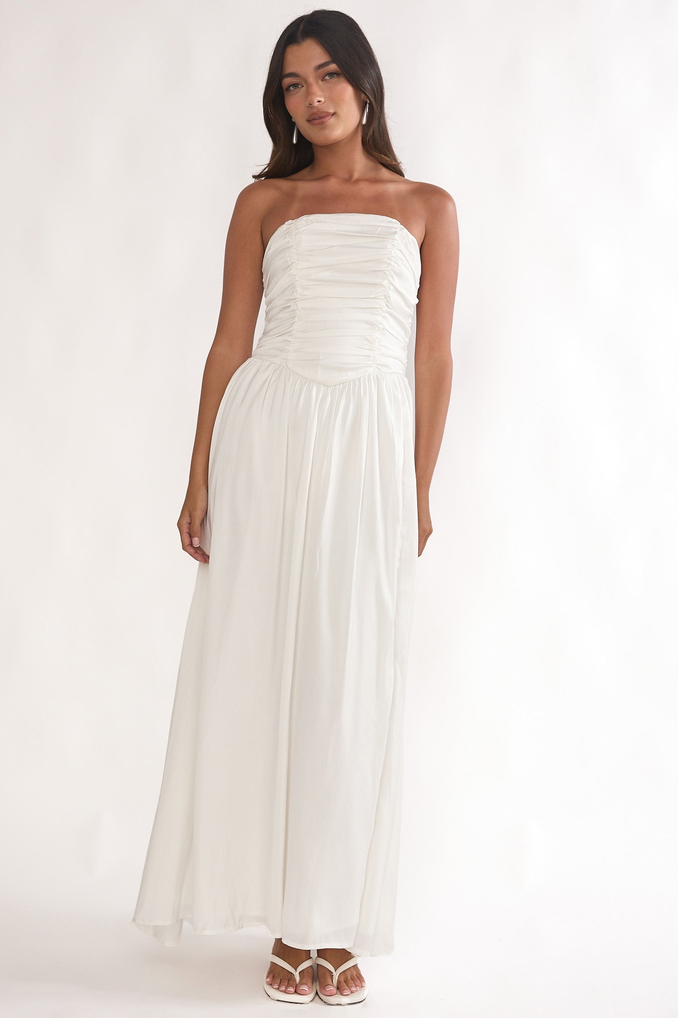 Adalynne Strapless Bow Back Maxi Dress White by Selfie Leslie Australia