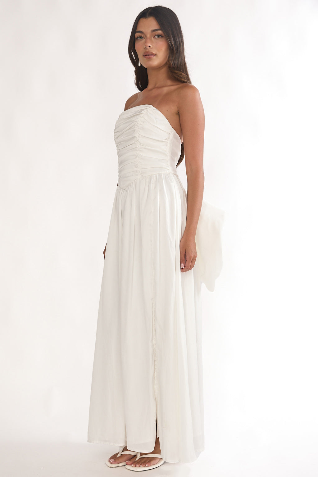 Adalynne Strapless Bow Back Maxi Dress White by Selfie Leslie Australia