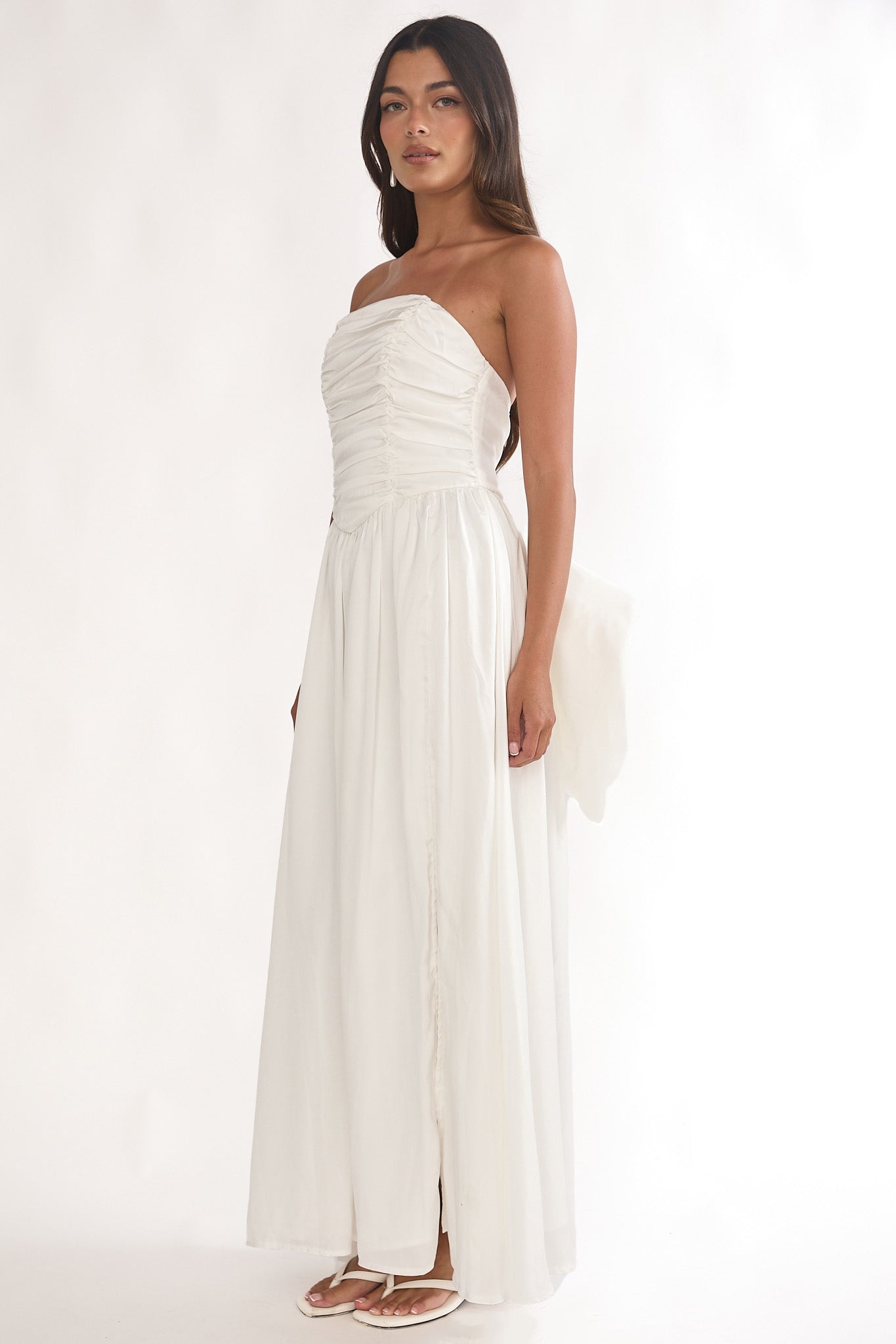 Adalynne Strapless Bow Back Maxi Dress White by Selfie Leslie Australia