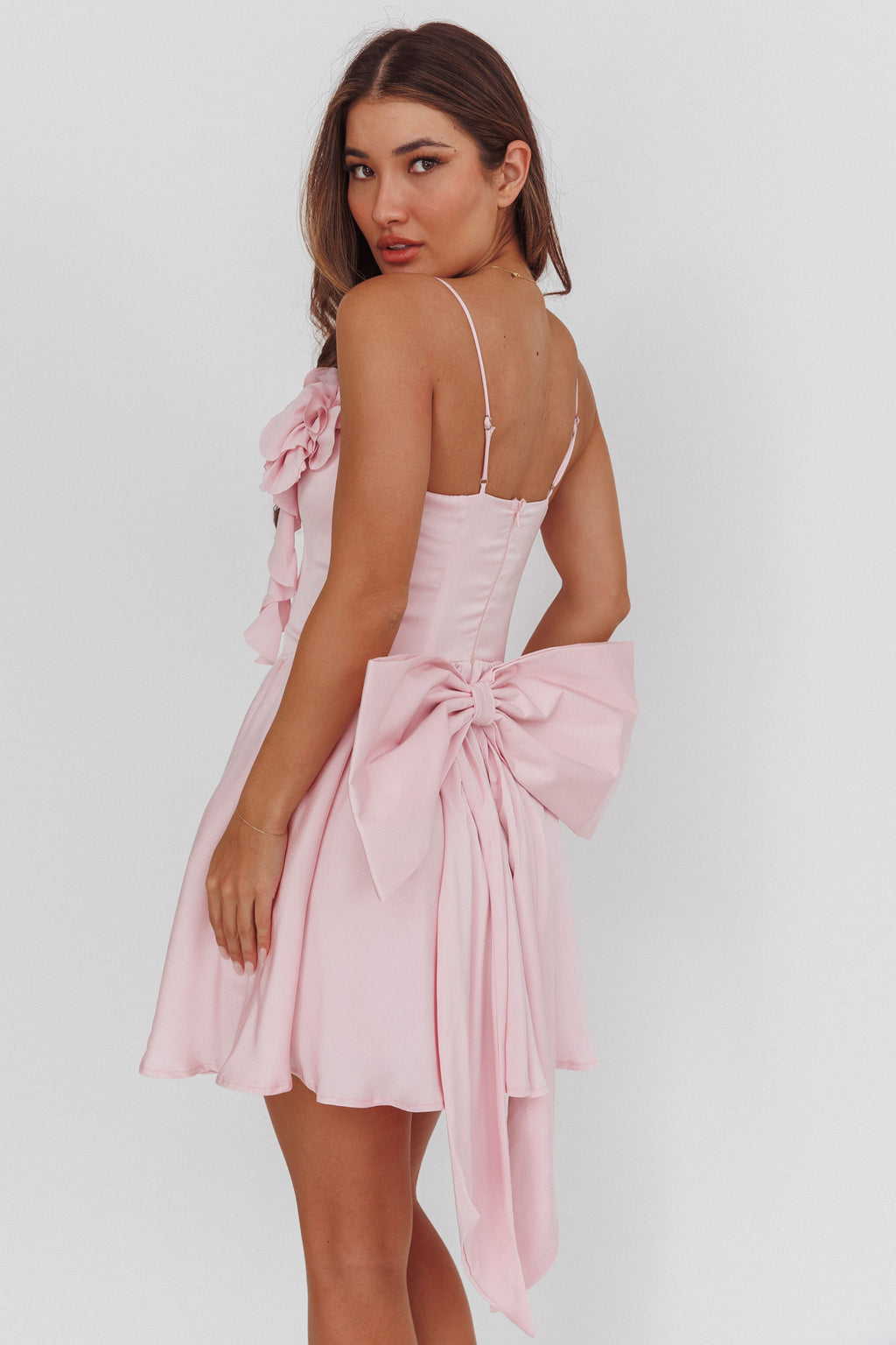 Tell Me Twice Bow Back Mini Dress Pink by Selfie Leslie Australia