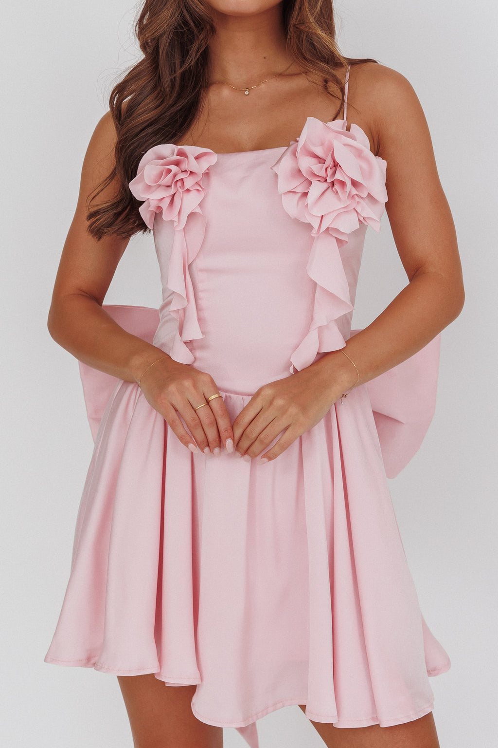 Tell Me Twice Bow Back Mini Dress Pink by Selfie Leslie Australia
