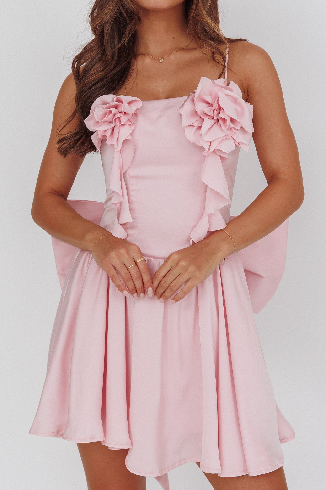 Tell Me Twice Bow Back Mini Dress Pink by Selfie Leslie Australia