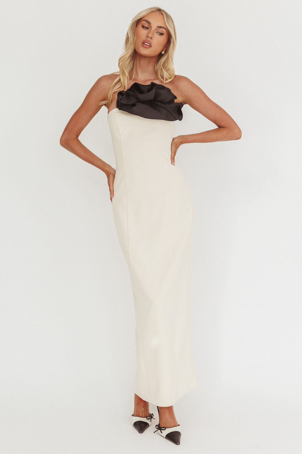 Lonnie Neckline Decoration Maxi Dress Cream by Selfie Leslie Australia