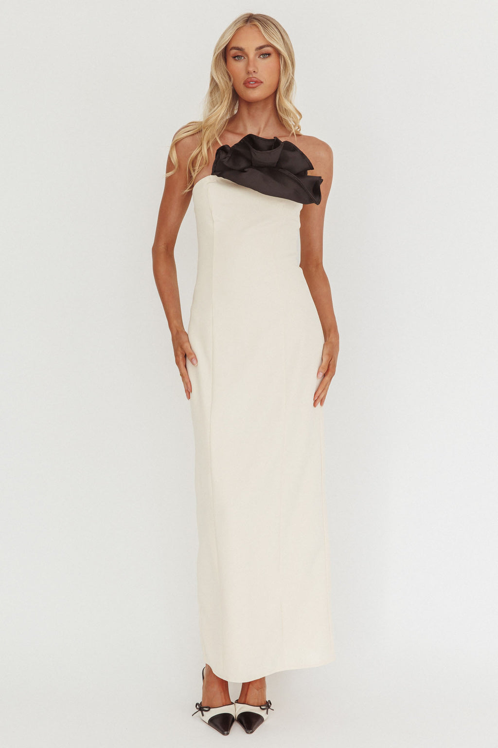 Lonnie Neckline Decoration Maxi Dress Cream by Selfie Leslie Australia