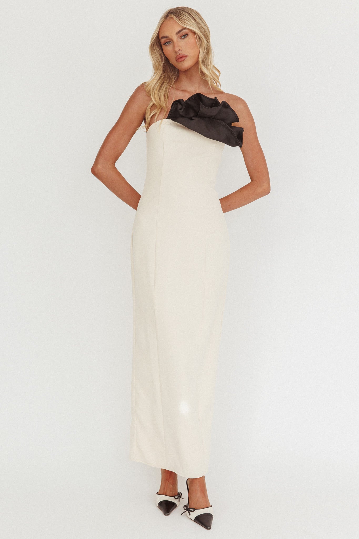 Lonnie Neckline Decoration Maxi Dress Cream by Selfie Leslie Australia