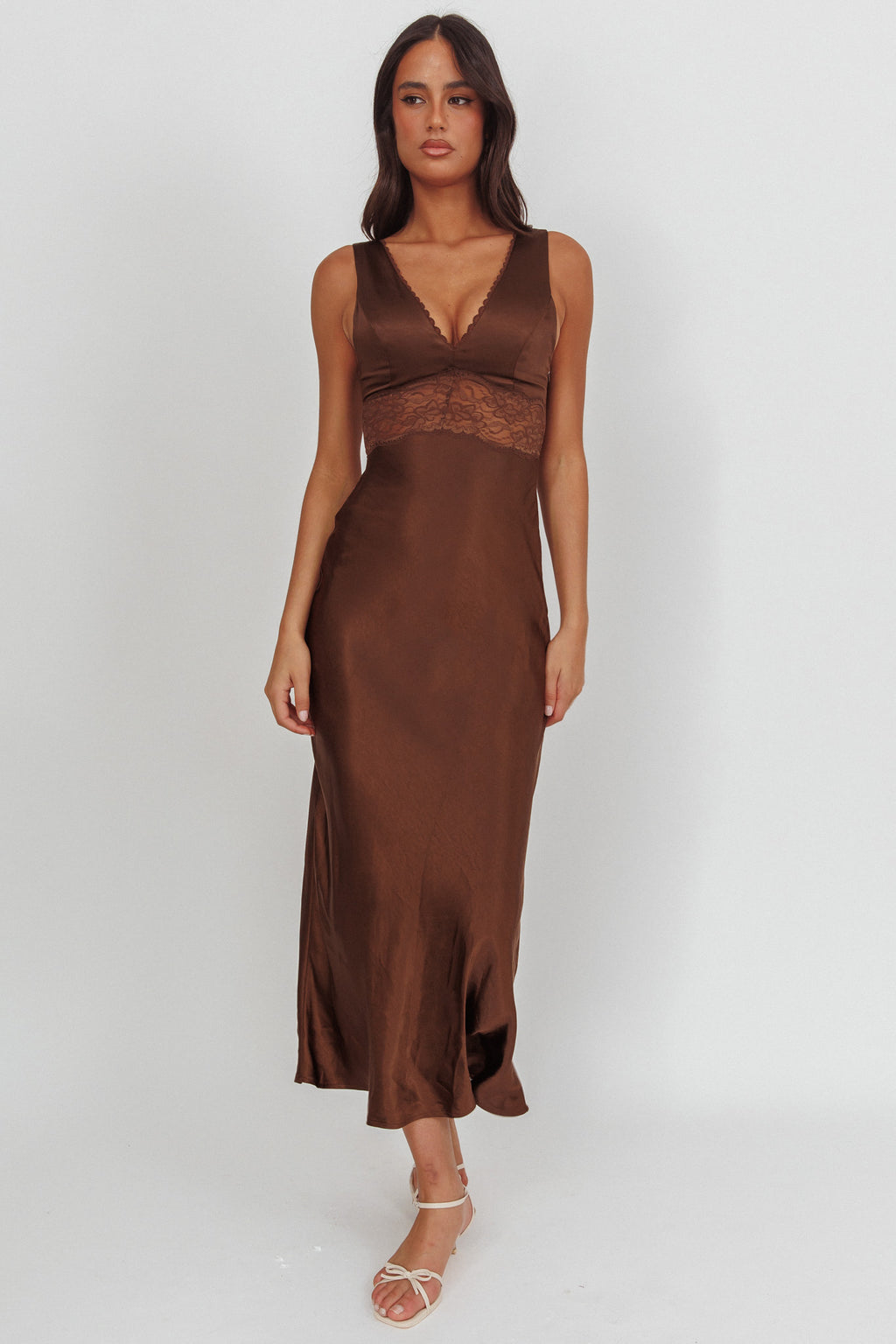 So Sweet Lace Trim Maxi Dress Chocolate by Selfie Leslie Australia