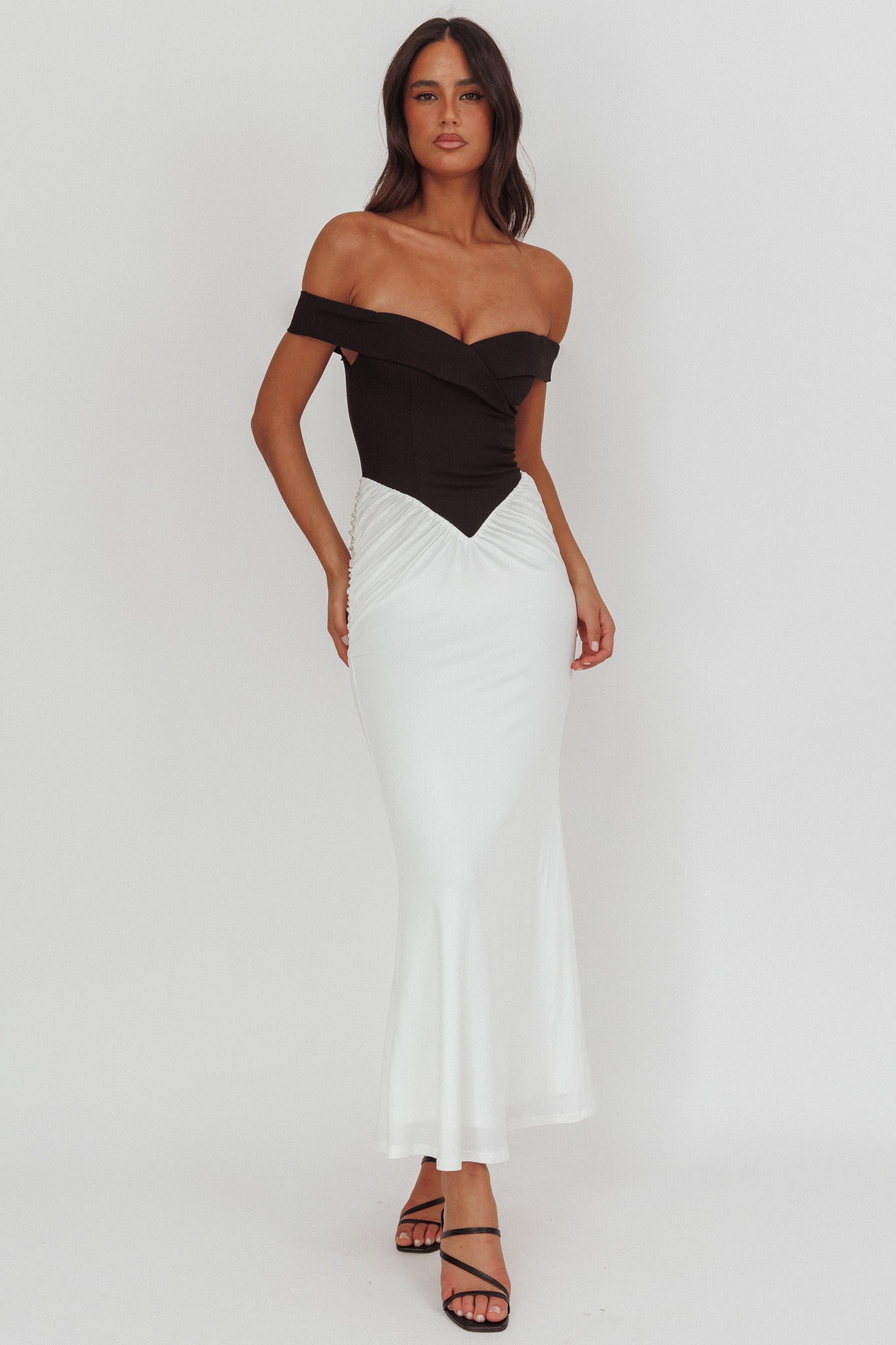Yasmine Contrasting Bodice Maxi Dress Black/White by Selfie Leslie Australia