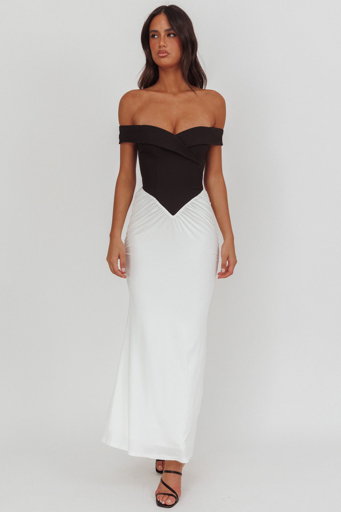 Yasmine Contrasting Bodice Maxi Dress Black/White by Selfie Leslie Australia