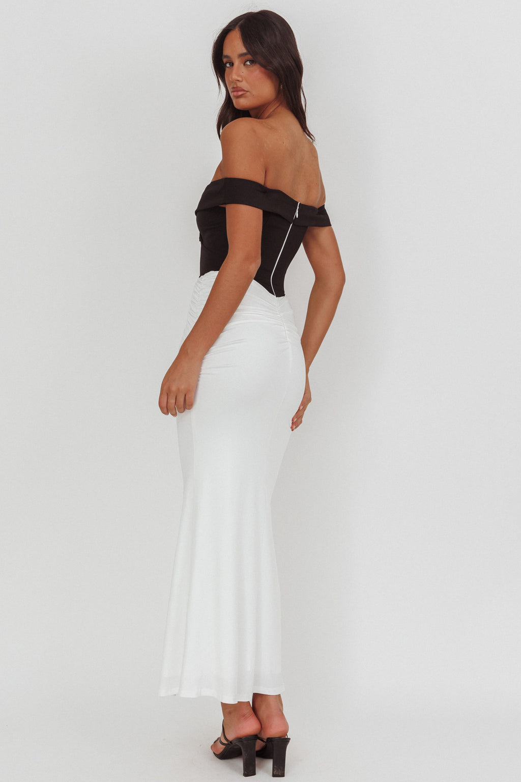 Yasmine Contrasting Bodice Maxi Dress Black/White by Selfie Leslie Australia