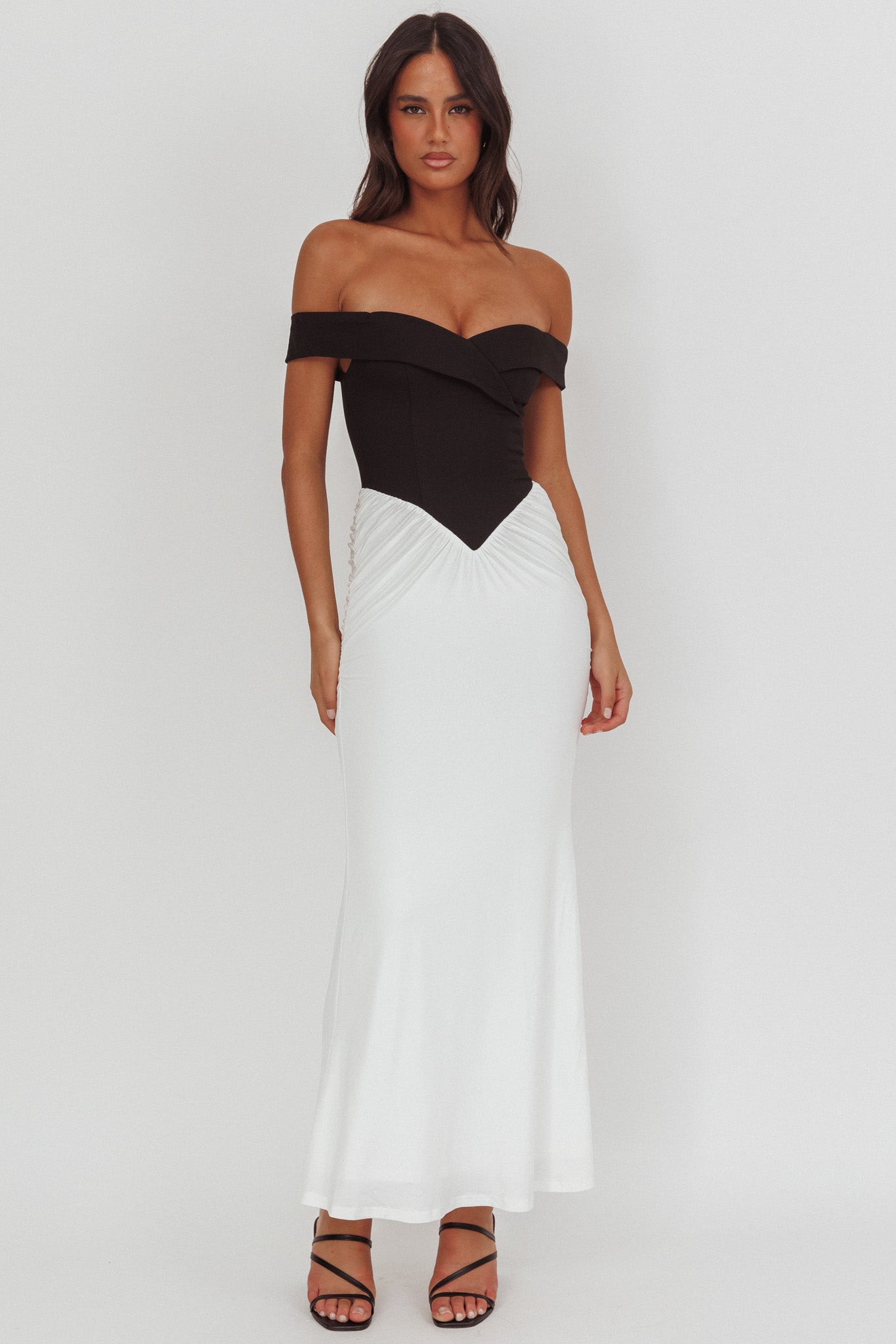 Yasmine Contrasting Bodice Maxi Dress Black/White by Selfie Leslie Australia