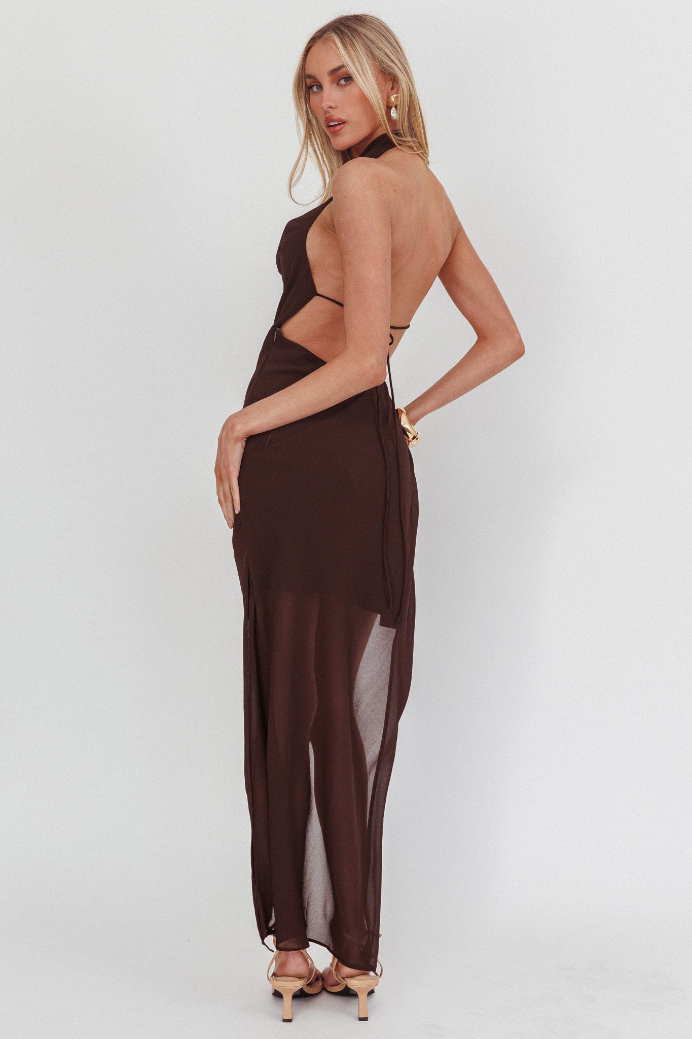 Make It Count Backless Cowl Maxi Dress Chocolate by Selfie Leslie Australia