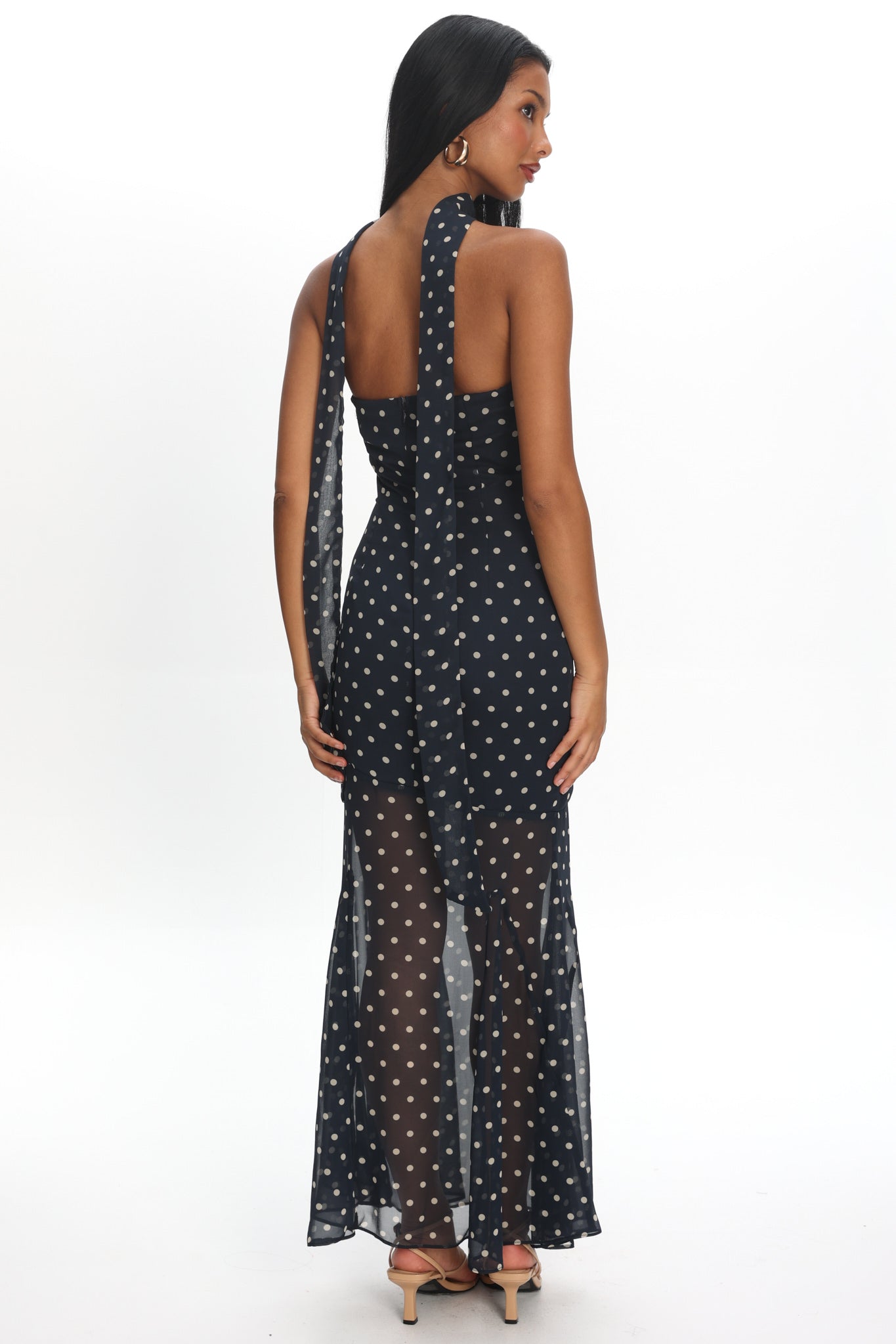 Calluna Strapless Sheer Godet Hem Maxi Dress Print Navy by Selfie Leslie Australia
