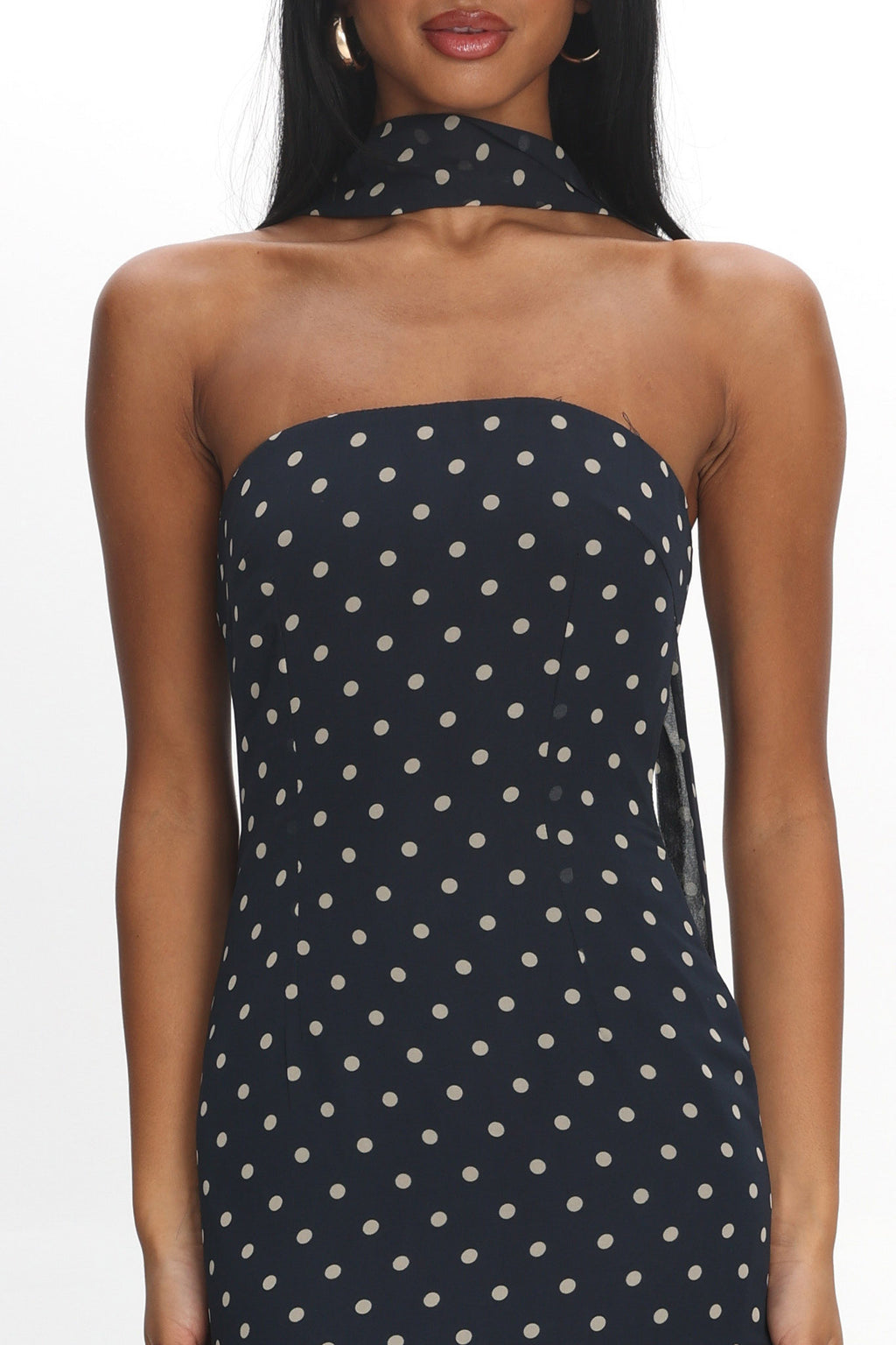 Calluna Strapless Sheer Godet Hem Maxi Dress Print Navy by Selfie Leslie Australia