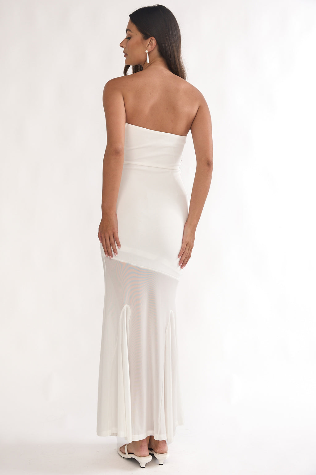 Calluna Strapless Sheer Godet Hem Maxi Dress White by Selfie Leslie Australia