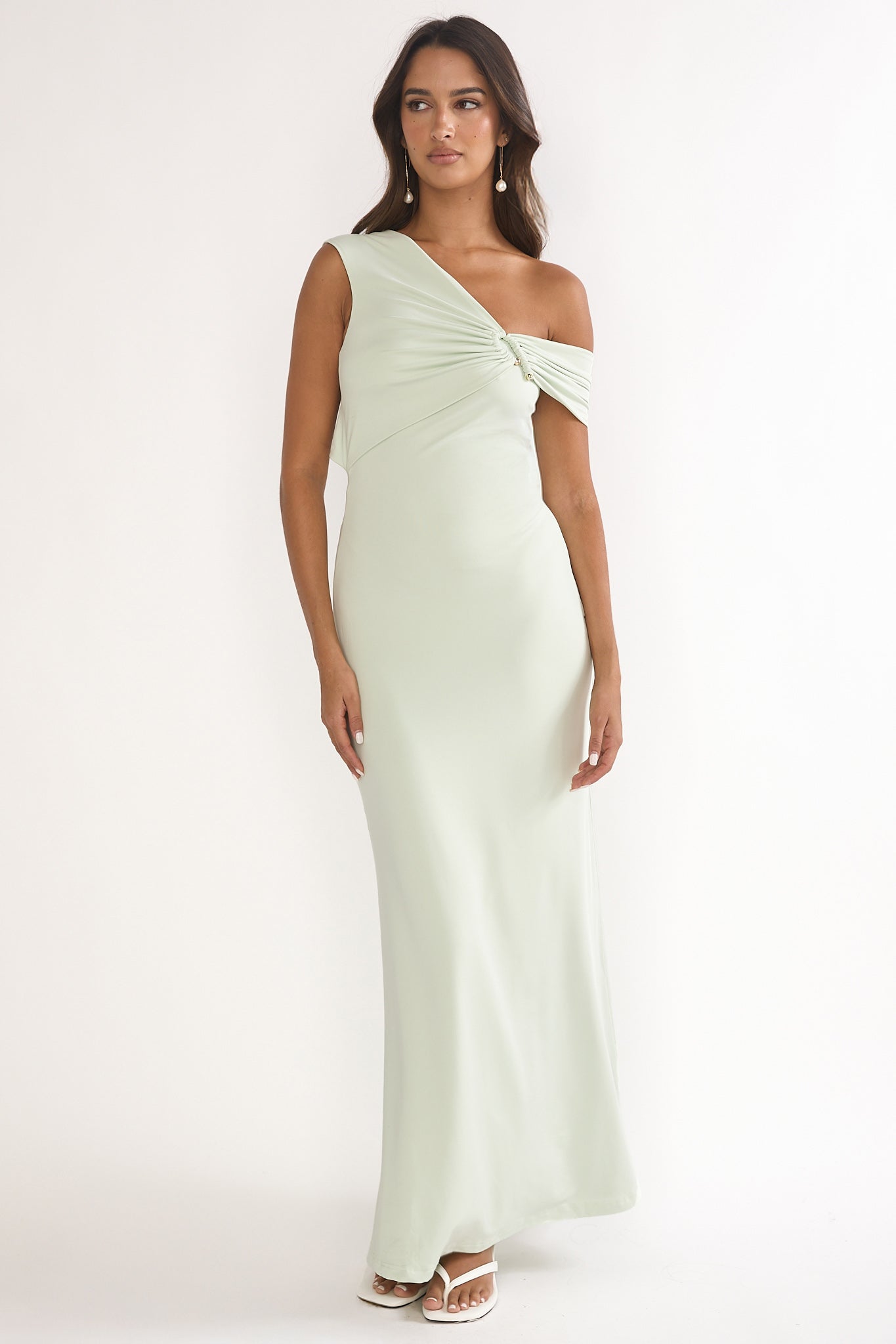 Tilda Asymmetric Neckline Maxi Dress Sage by Selfie Leslie Australia