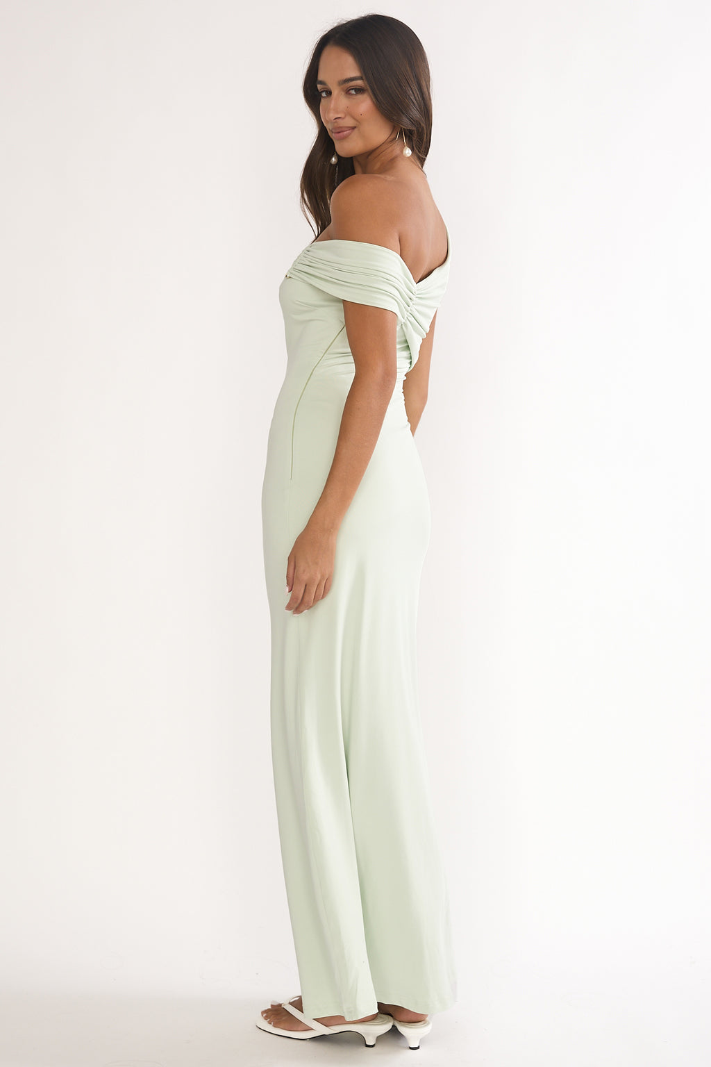 Tilda Asymmetric Neckline Maxi Dress Sage by Selfie Leslie Australia