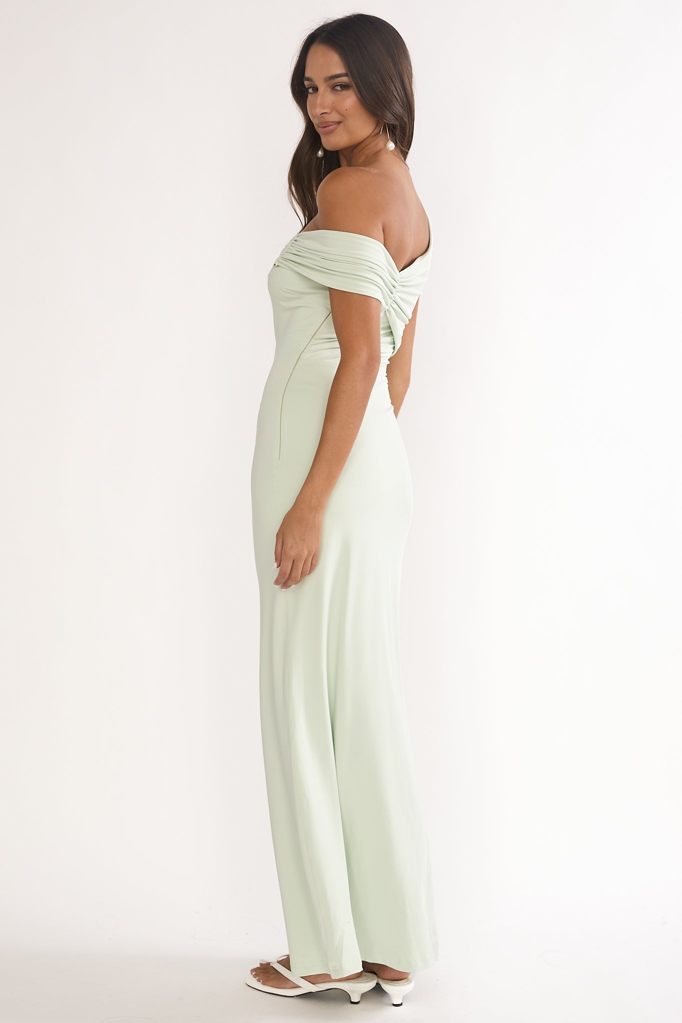 Tilda Asymmetric Neckline Maxi Dress Sage by Selfie Leslie Australia