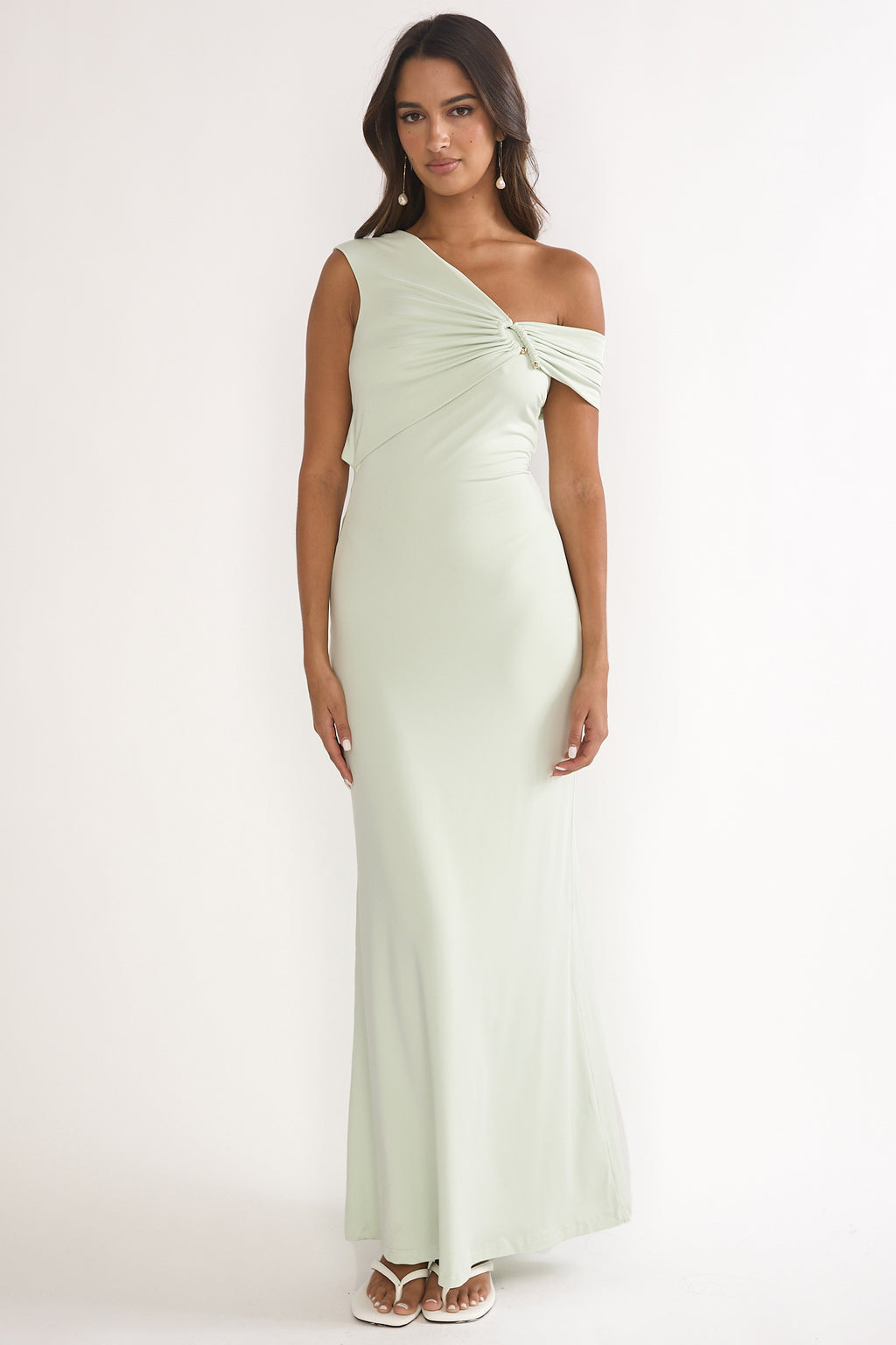 Tilda Asymmetric Neckline Maxi Dress Sage by Selfie Leslie Australia