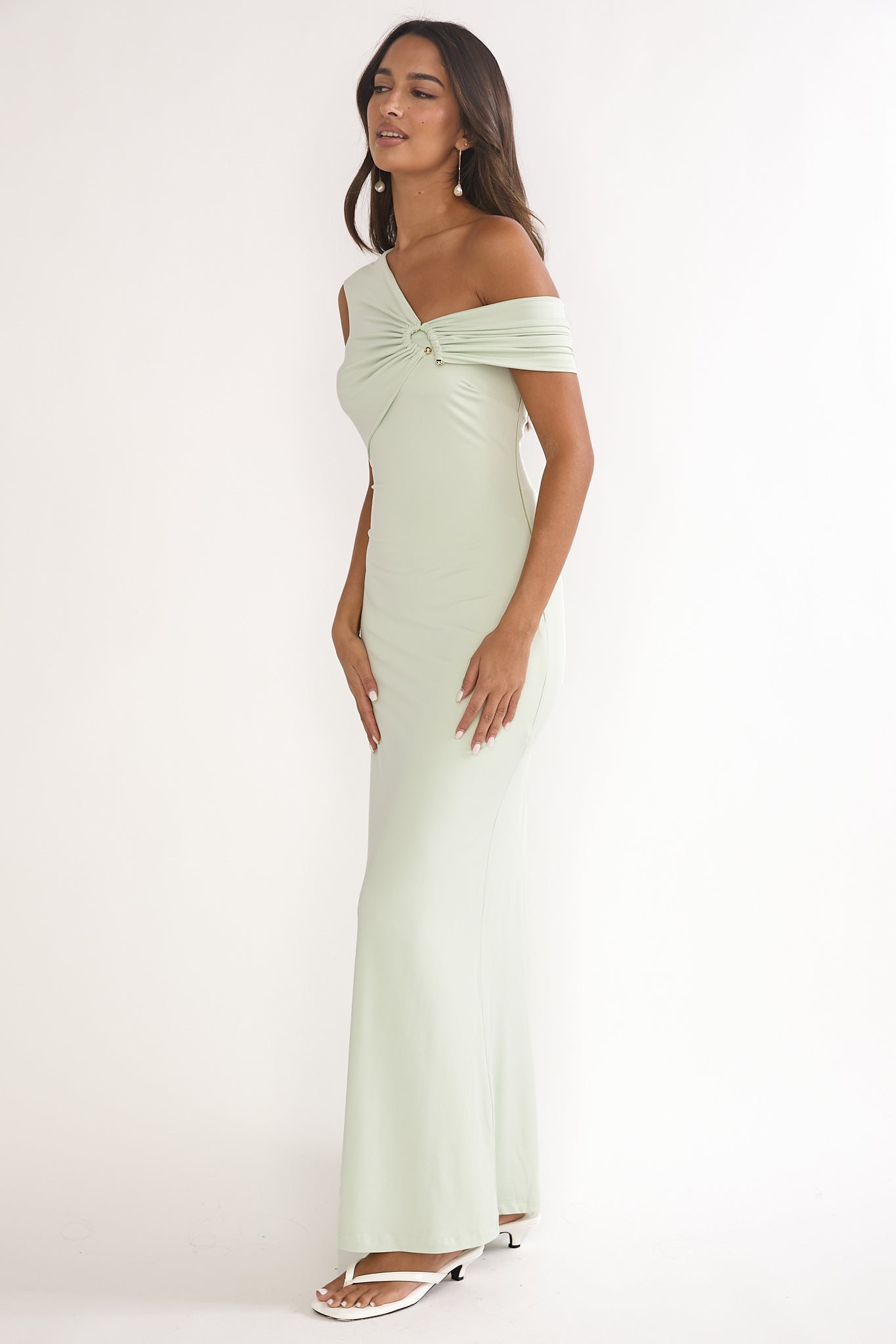 Tilda Asymmetric Neckline Maxi Dress Sage by Selfie Leslie Australia