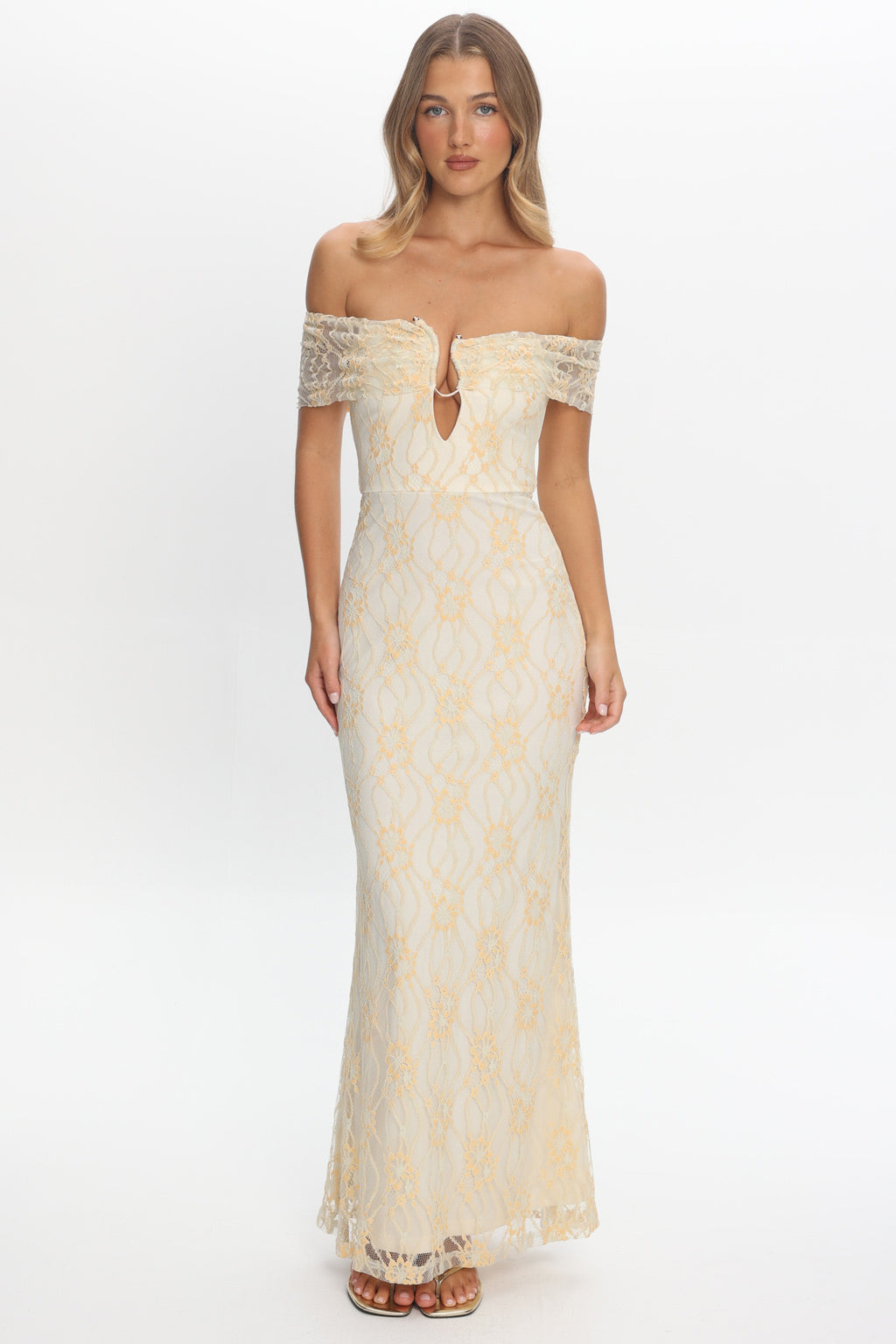 Tilda Off-Shoulder Maxi Dress Lace Butter by Selfie Leslie Australia