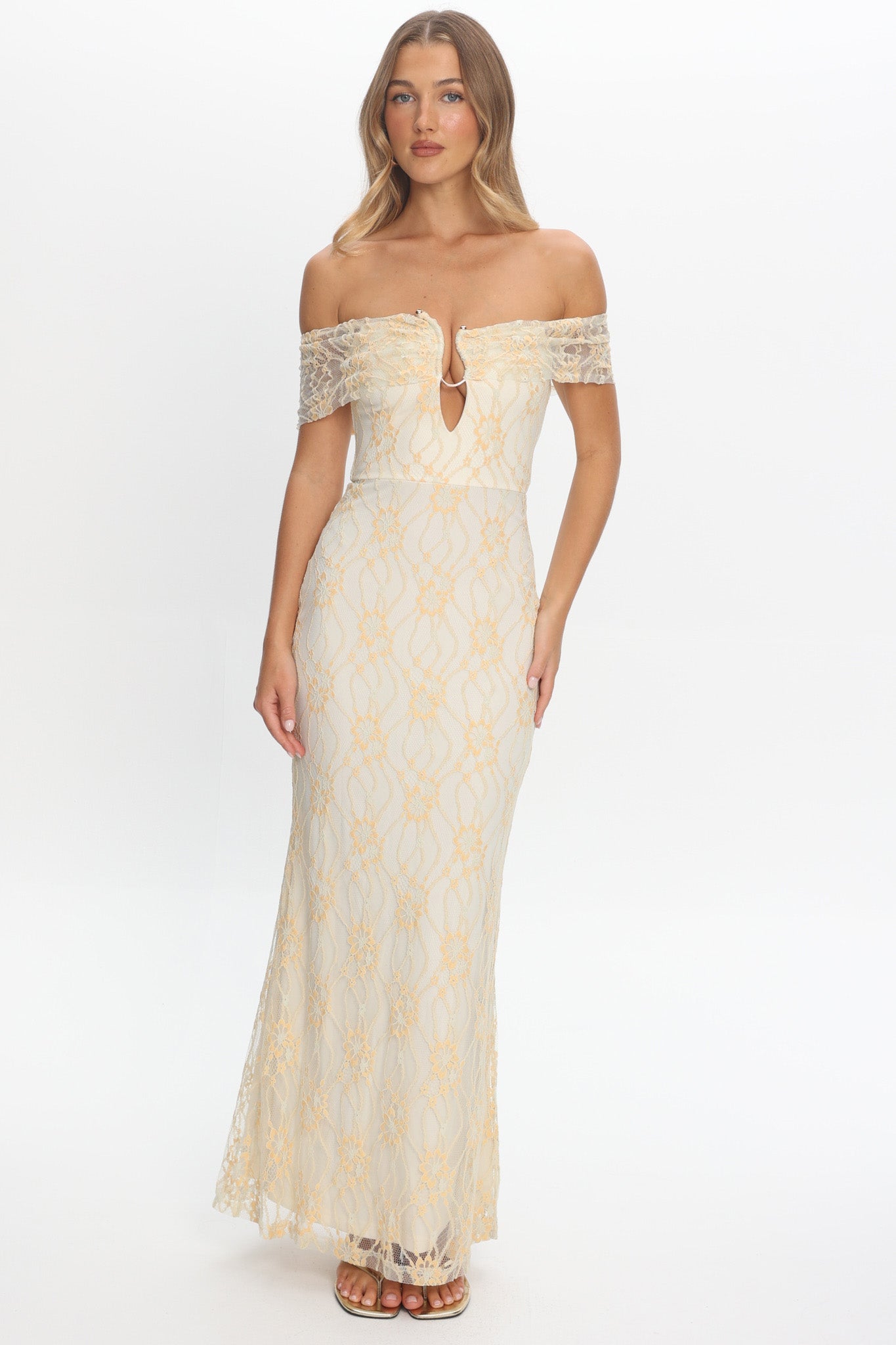 Tilda Off-Shoulder Maxi Dress Lace Butter by Selfie Leslie Australia