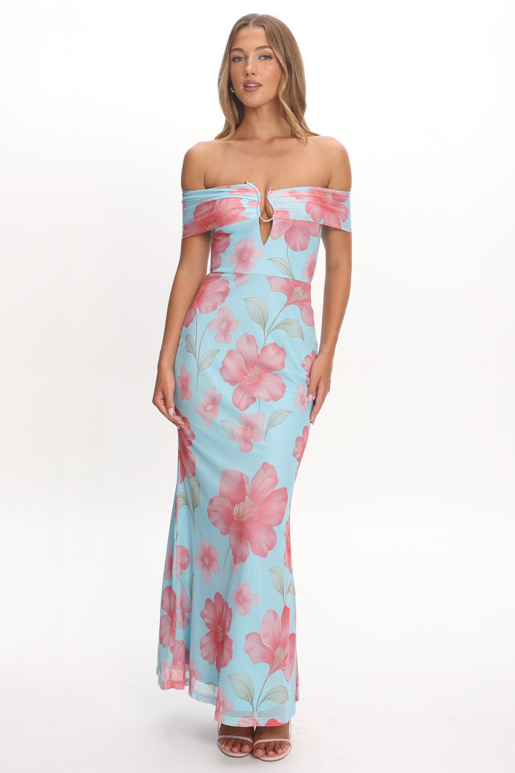 Tilda Off-Shoulder Maxi Dress Floral Blue by Selfie Leslie Australia