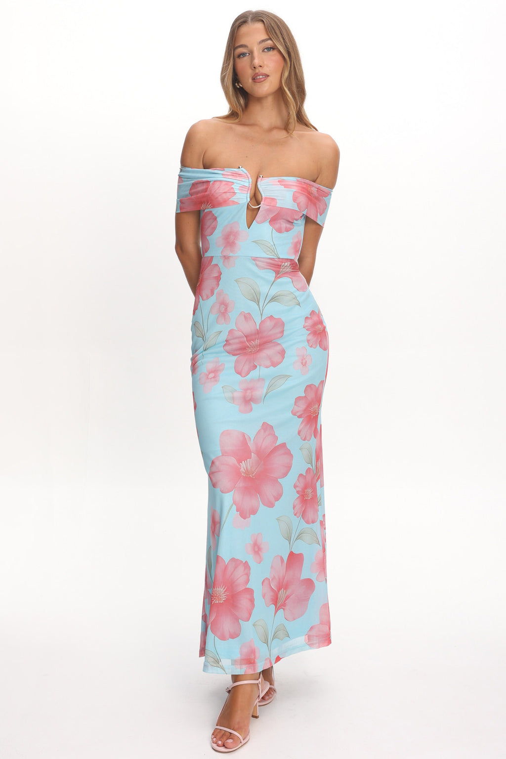 Tilda Off-Shoulder Maxi Dress Floral Blue by Selfie Leslie Australia