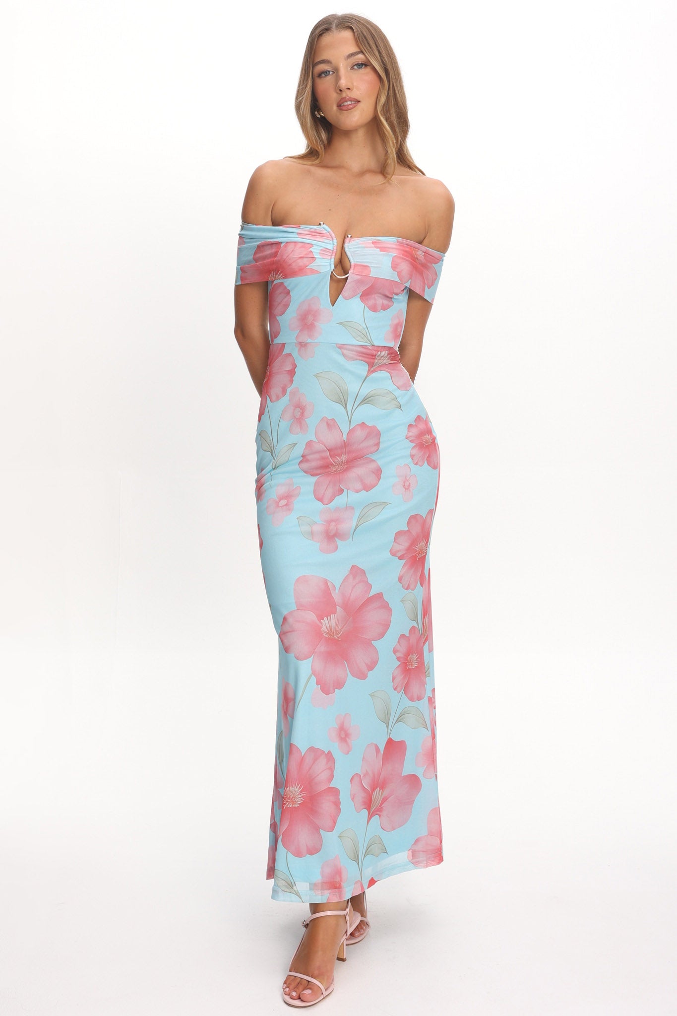 Tilda Off-Shoulder Maxi Dress Floral Blue by Selfie Leslie Australia