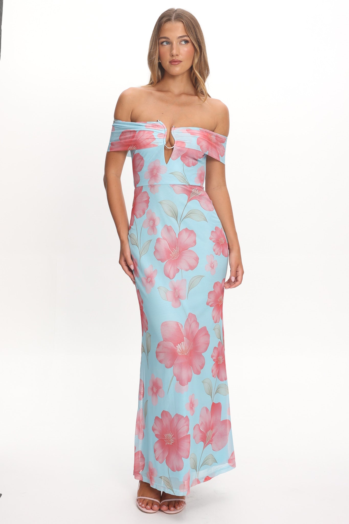 Tilda Off-Shoulder Maxi Dress Floral Blue by Selfie Leslie Australia