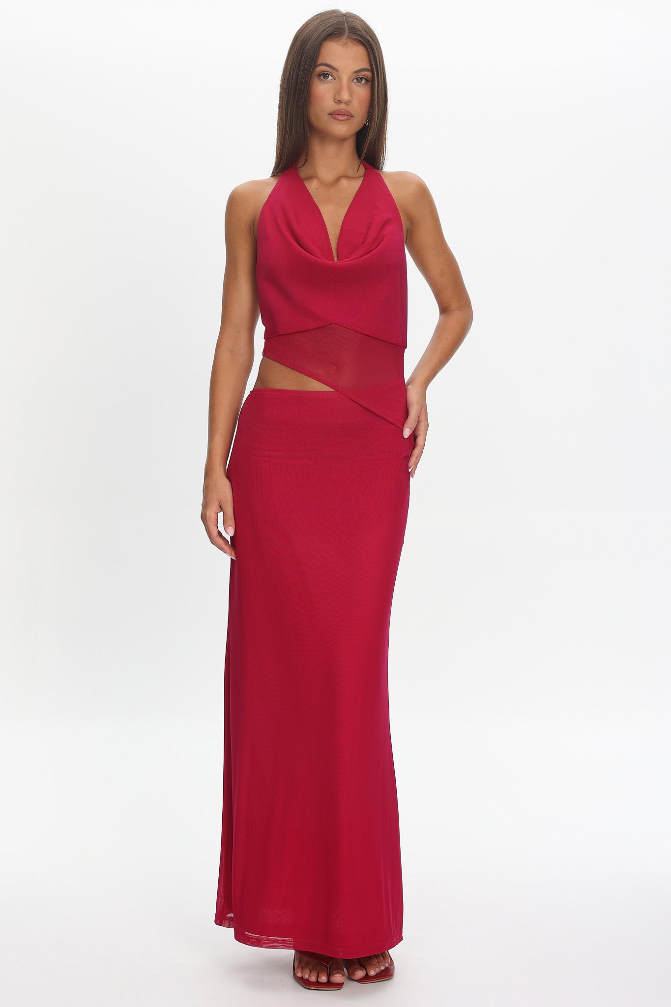 Playing Games Cut-Out Cowl Halter Dress Berry by Selfie Leslie Australia