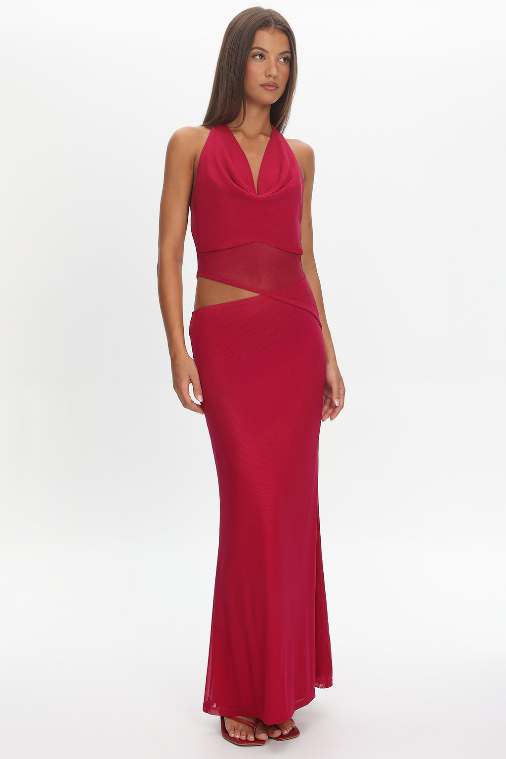 Playing Games Cut-Out Cowl Halter Dress Berry by Selfie Leslie Australia