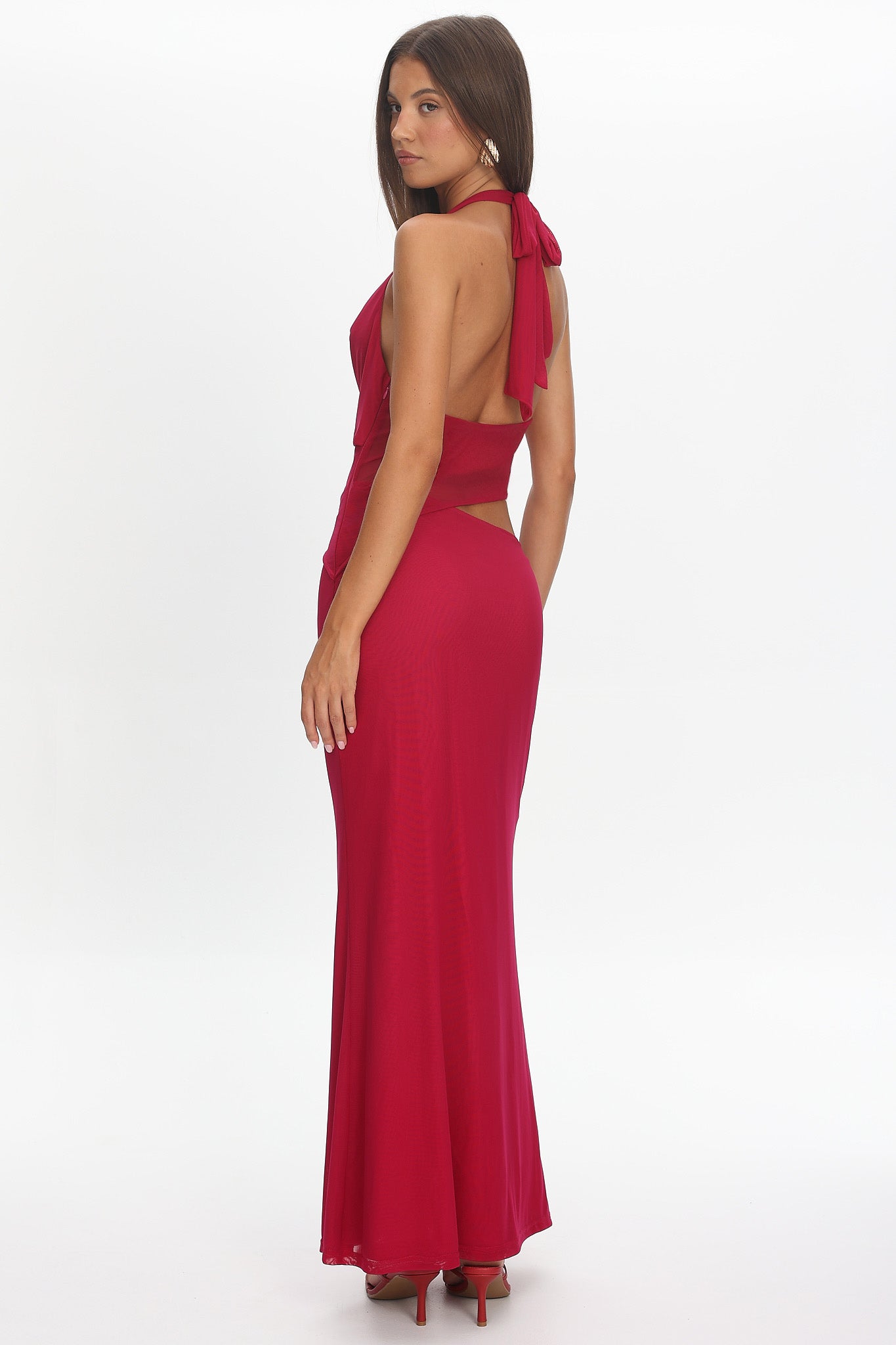 Playing Games Cut-Out Cowl Halter Dress Berry by Selfie Leslie Australia