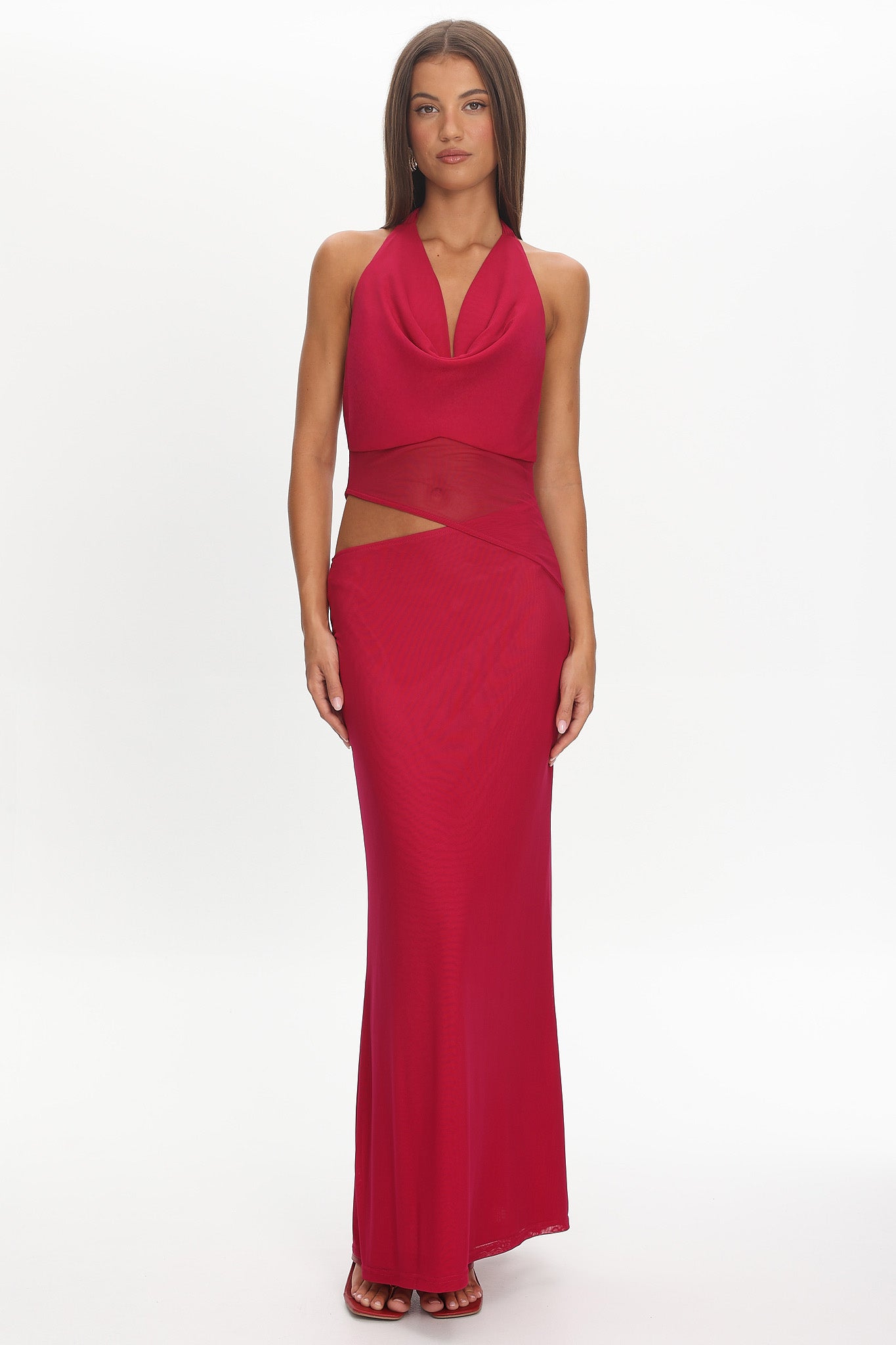 Playing Games Cut-Out Cowl Halter Dress Berry by Selfie Leslie Australia