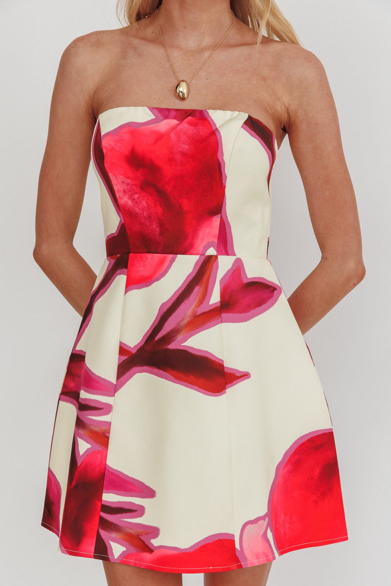 City Central Strapless A-Line Mini Dress Print Beige by Selfie Leslie Australia