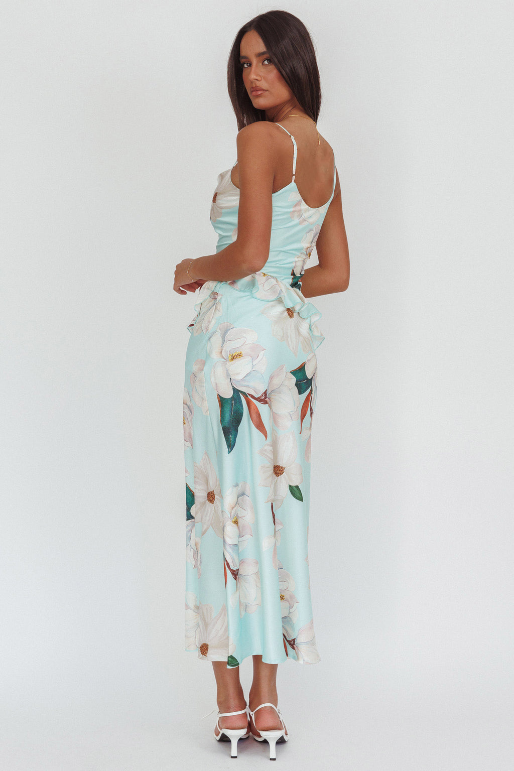 Sunshine Eternity Asymmetric Neckline Ruffle Maxi Dress Floral Mint by Selfie Leslie Australia