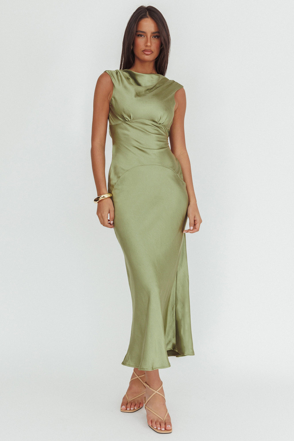 Cheers To You Cowl Back Maxi Dress Olive by Selfie Leslie Australia