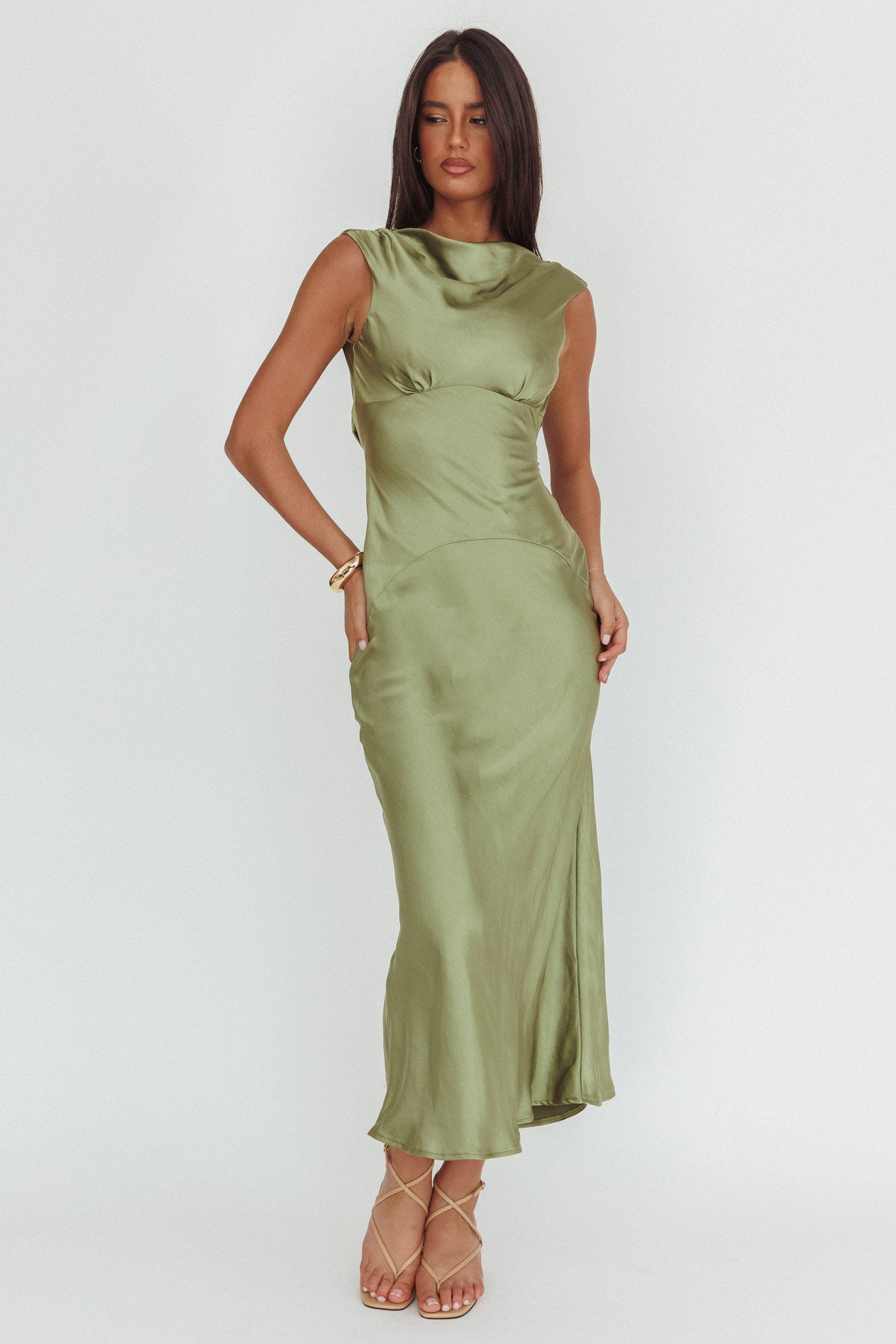 Cheers To You Cowl Back Maxi Dress Olive by Selfie Leslie Australia
