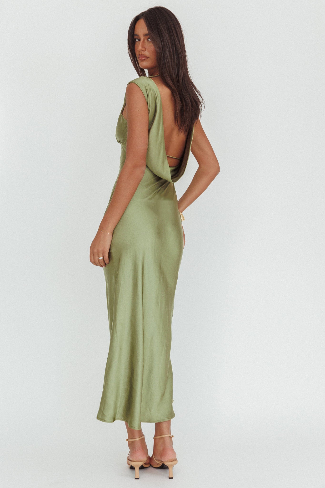 Cheers To You Cowl Back Maxi Dress Olive by Selfie Leslie Australia