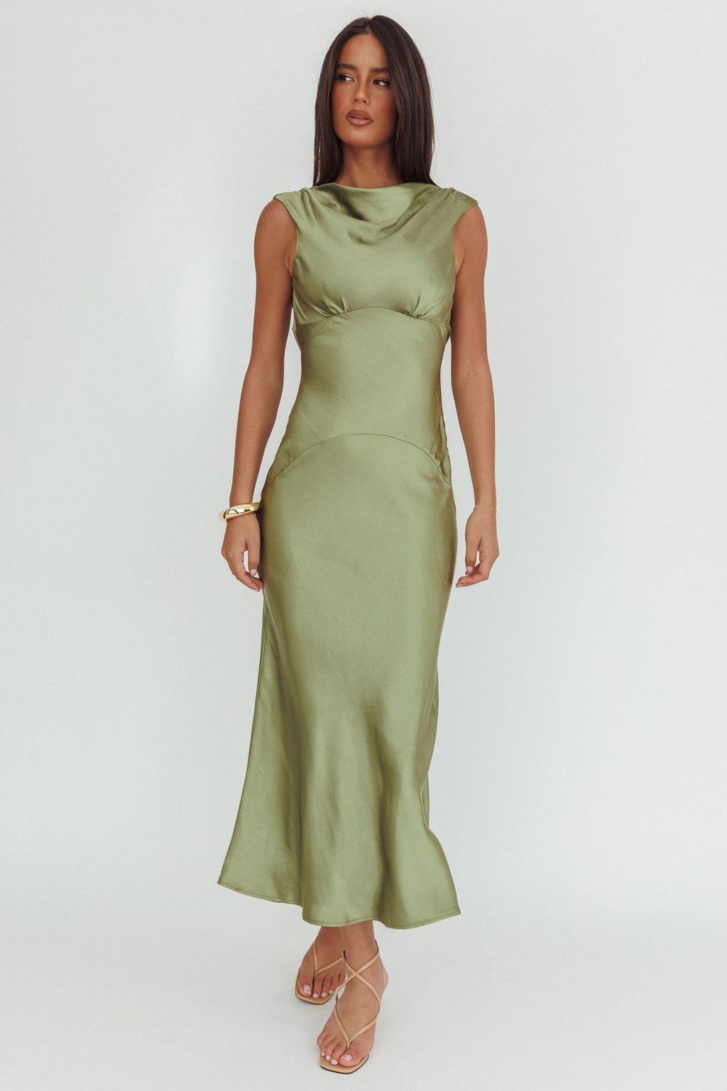 Cheers To You Cowl Back Maxi Dress Olive by Selfie Leslie Australia