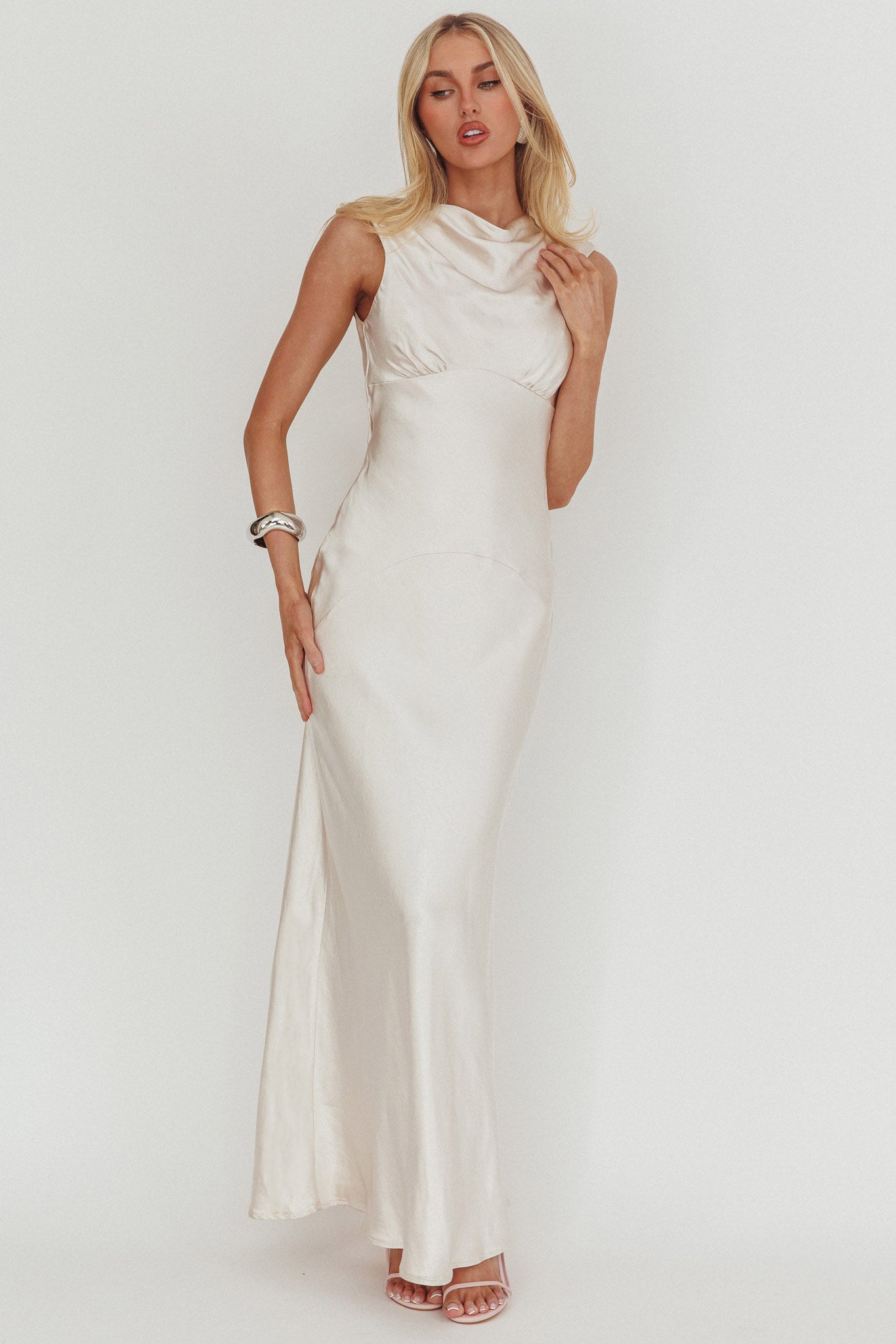 Cheers To You Cowl Back Maxi Dress Oyster by Selfie Leslie Australia