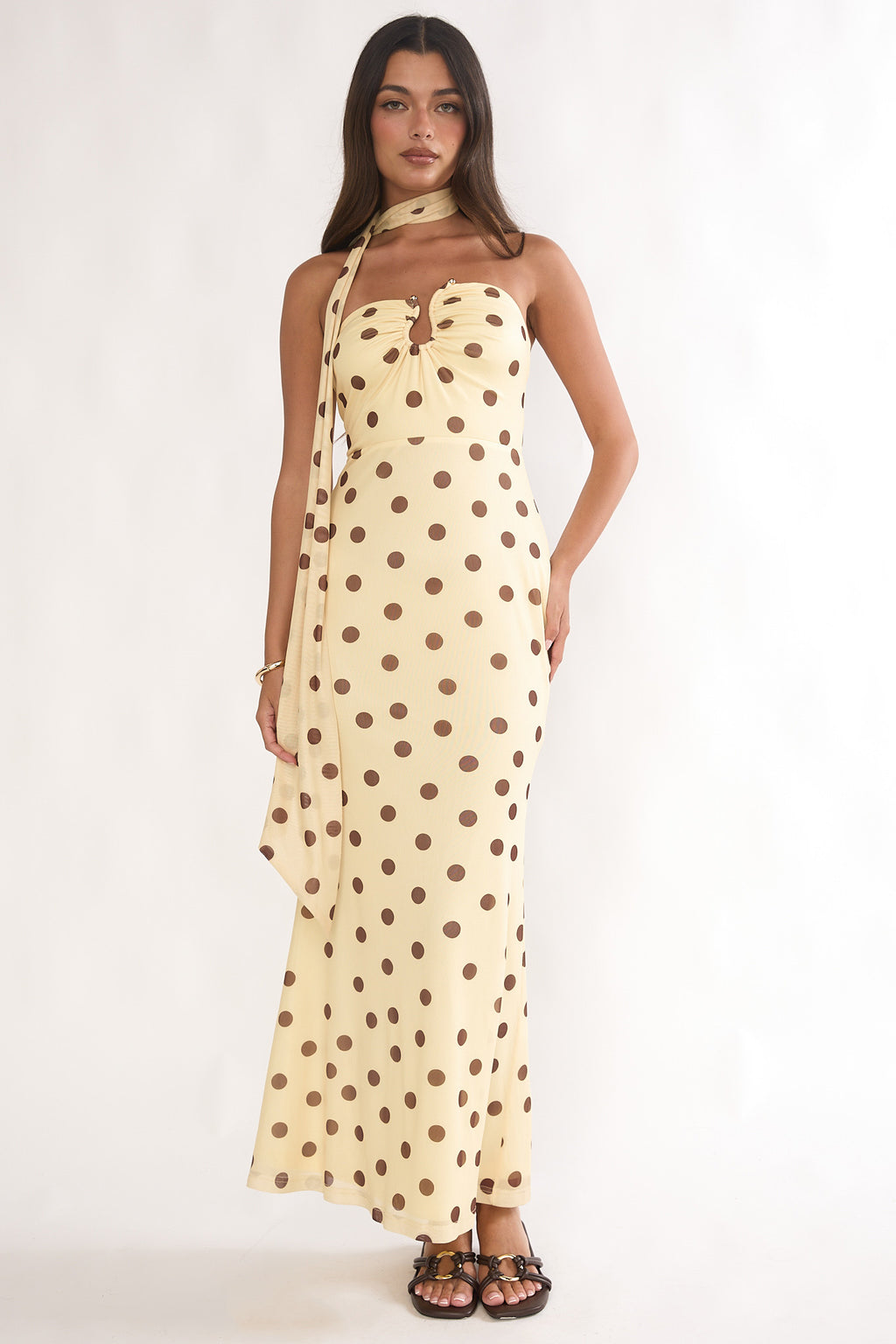 Raeva Strapless Scarf Maxi Dress Spotted Yellow by Selfie Leslie Australia
