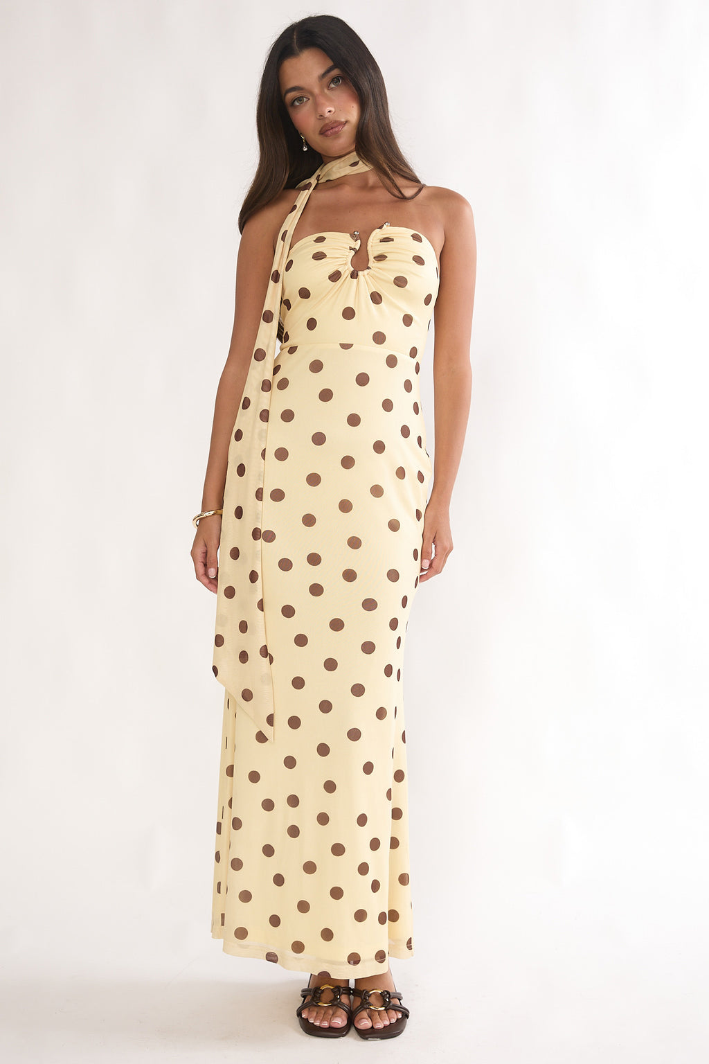 Raeva Strapless Scarf Maxi Dress Spotted Yellow by Selfie Leslie Australia
