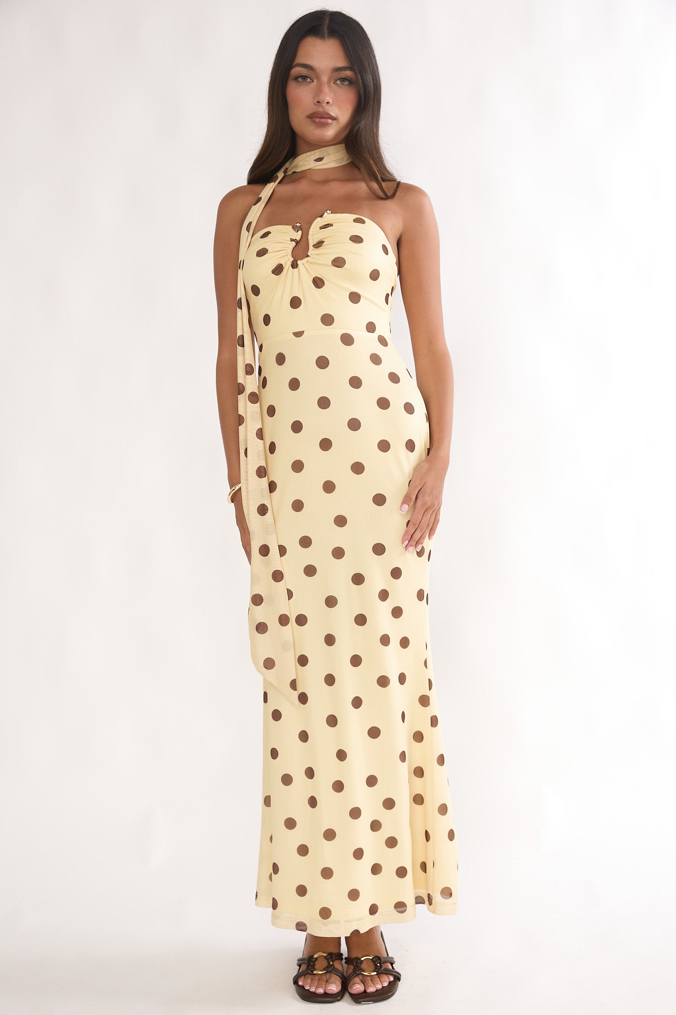 Raeva Strapless Scarf Maxi Dress Spotted Yellow by Selfie Leslie Australia
